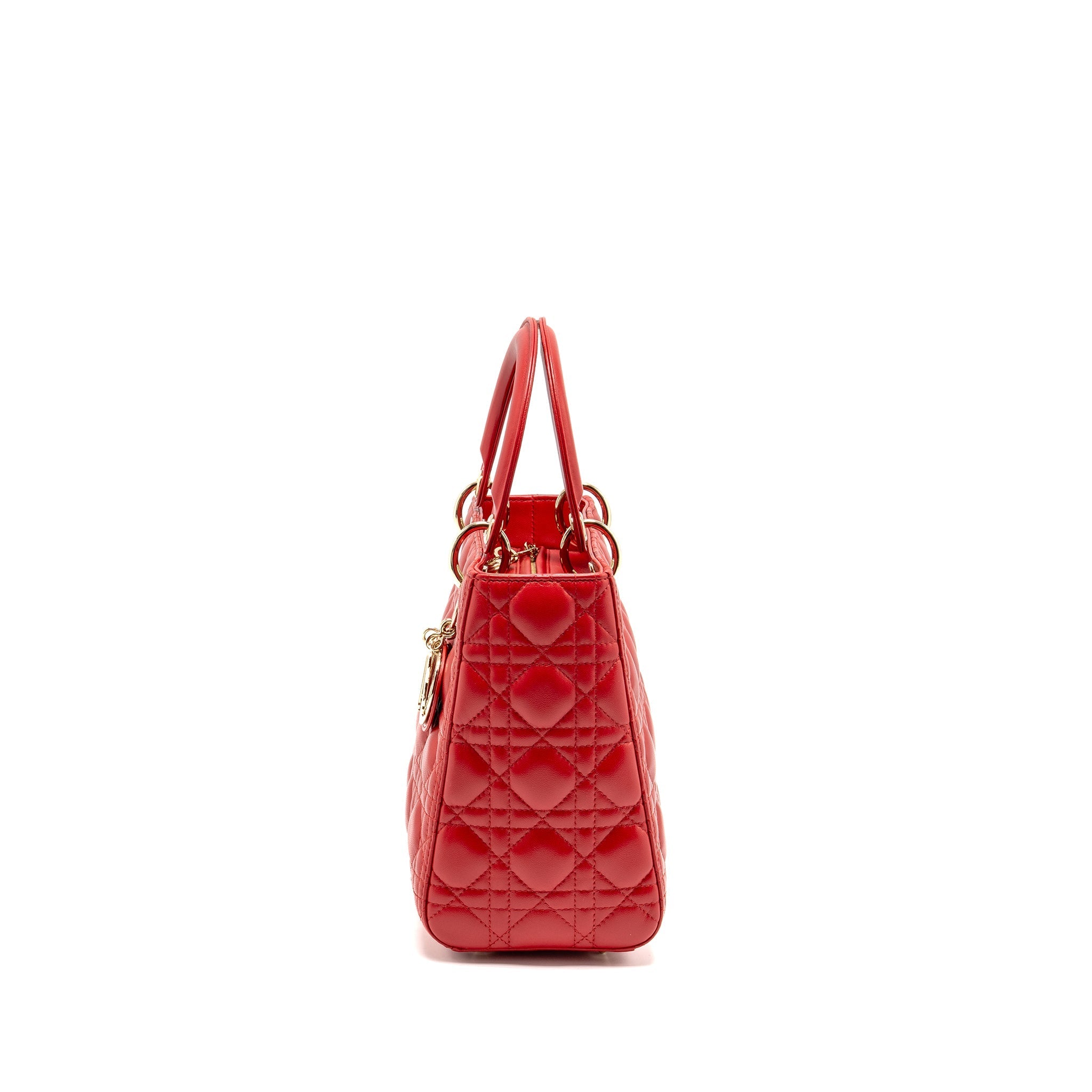 DIOR MEDIUM LADY DIOR LAMBSKIN RED LGHW