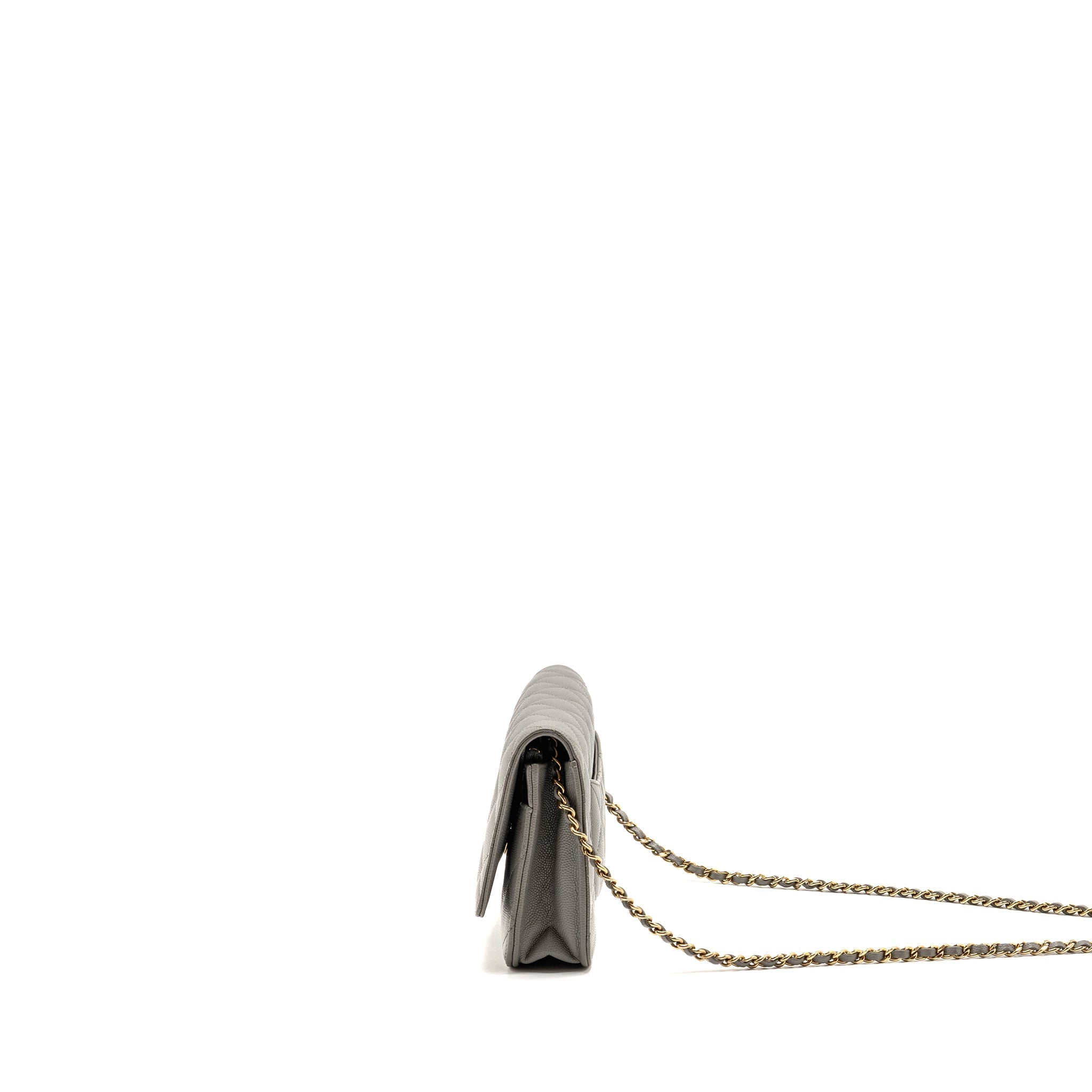 CHANEL CLASSIC WALLET ON CHAIN CAVIAR GREY LGHW (MICROCHIP)