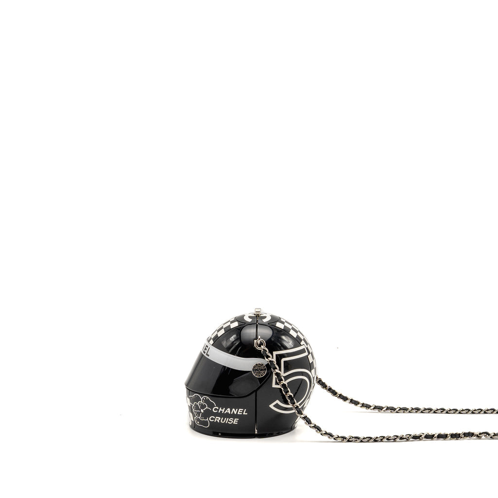 CHANEL MONTE CARLO HELMET MINAUDIERE CLUTCH BAG PLEXI/STRASS BLACK/WHITE SHW (MICROCHIP)
