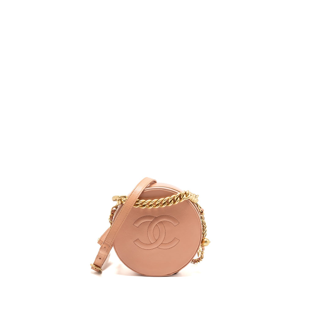 CHANEL ROUND CLUTCH WITH CHAIN MOON&STAR ZIPPER CALFSKIN PINK GHW