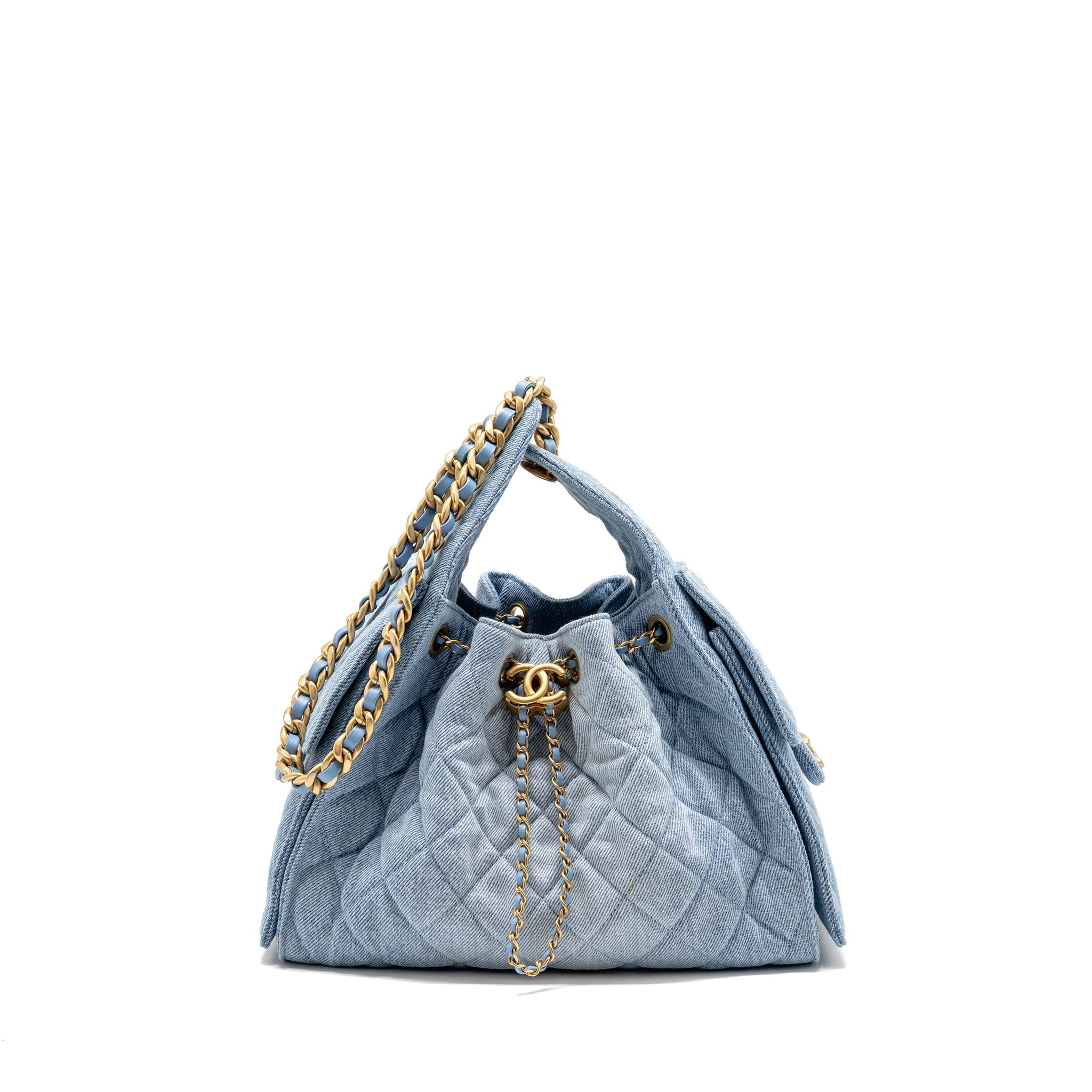 CHANEL SMALL 25 BAG WASHED DENIM LIGHT BLUE GHW (MICROCHIP) – Zemiera