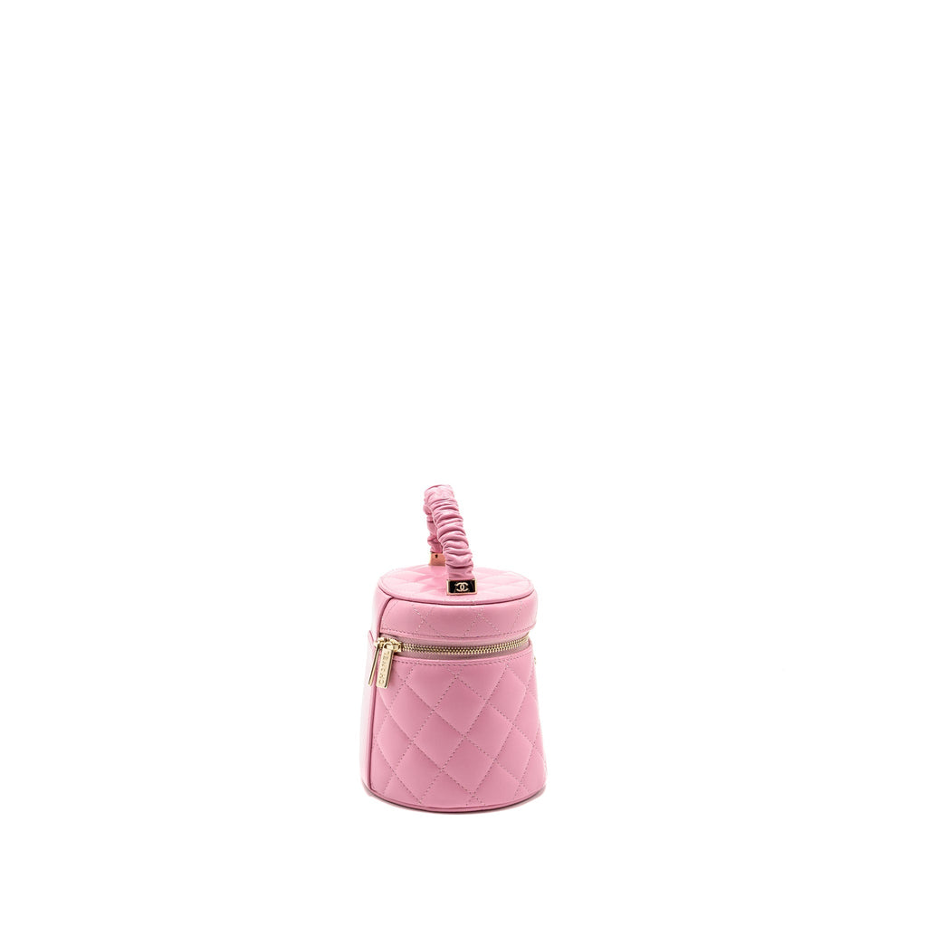 CHANEL TOP HANDLE ROUND VANITY CASE LAMBSKIN PINK LGHW