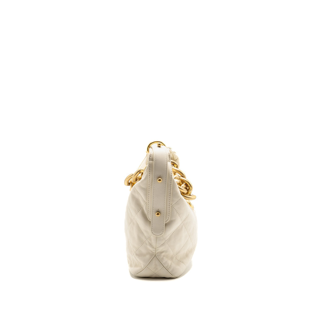 CHANEL CC DAILY HOBO BAG CALFSKIN WHITE GHW (MICROCHIP)