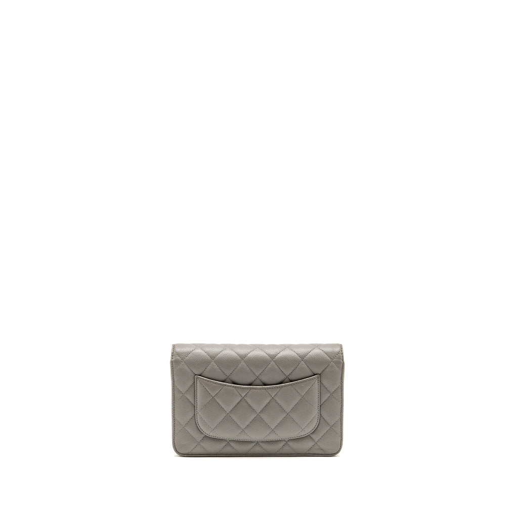 CHANEL CLASSIC WALLET ON CHAIN CAVIAR GREY LGHW (MICROCHIP)