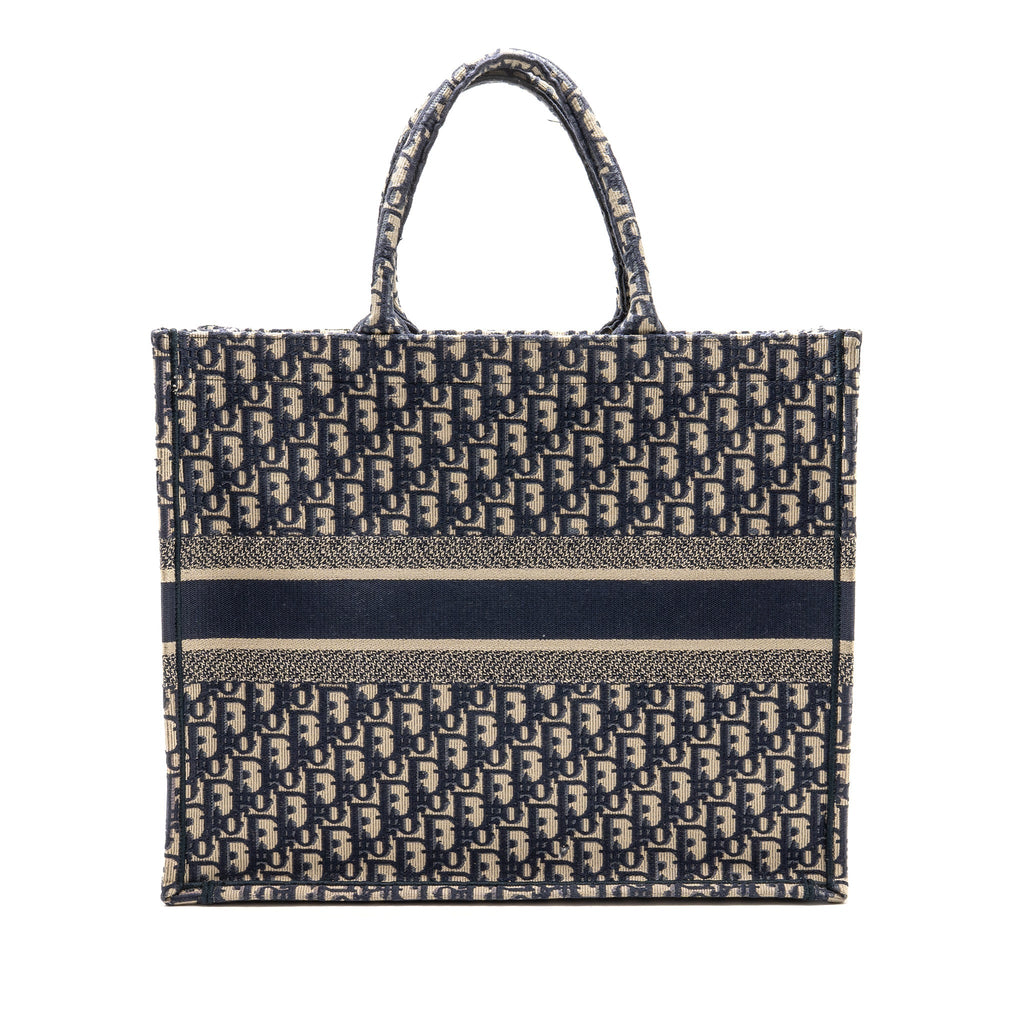 DIOR LARGE BOOK TOTE BLUE DIOR OBLIQUE EMBROIDERY