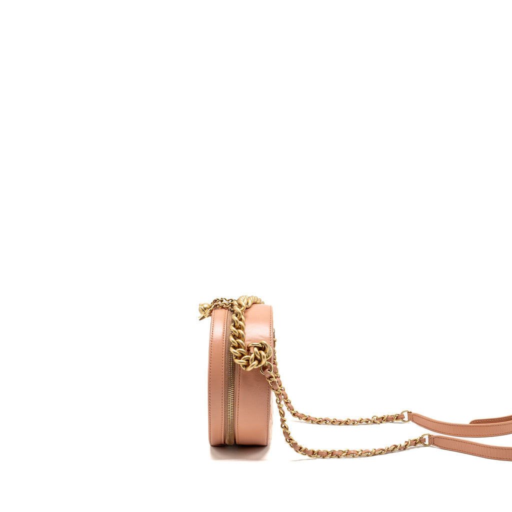 CHANEL ROUND CLUTCH WITH CHAIN MOON&STAR ZIPPER CALFSKIN PINK GHW