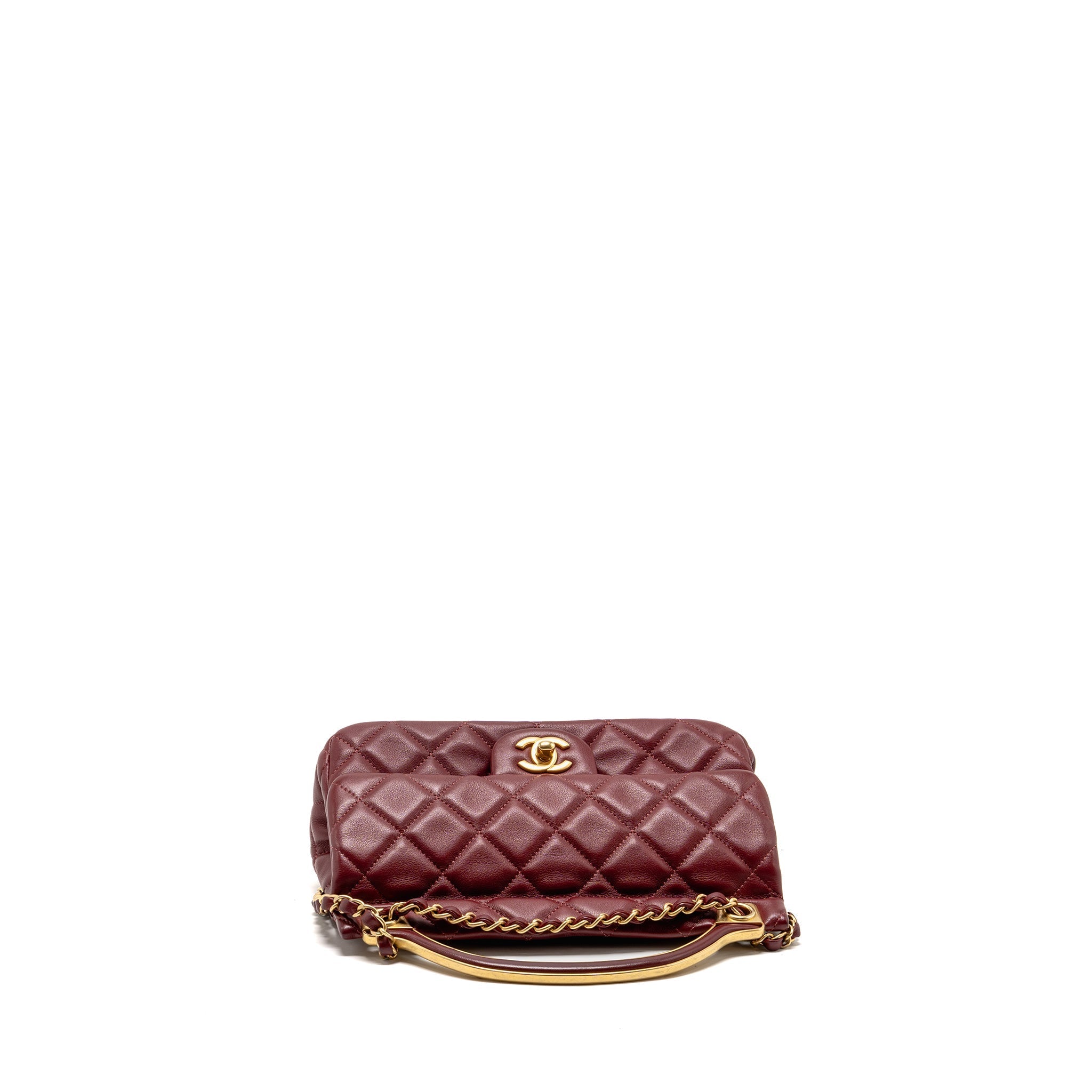 CHANEL HANGER FLAP BAG LAMBSKIN DARK RED GHW (MICROCHIP)