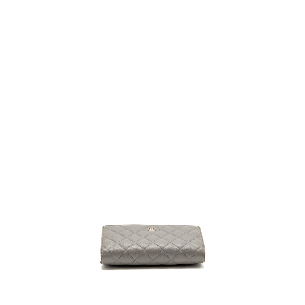 CHANEL CLASSIC WALLET ON CHAIN CAVIAR GREY LGHW (MICROCHIP)