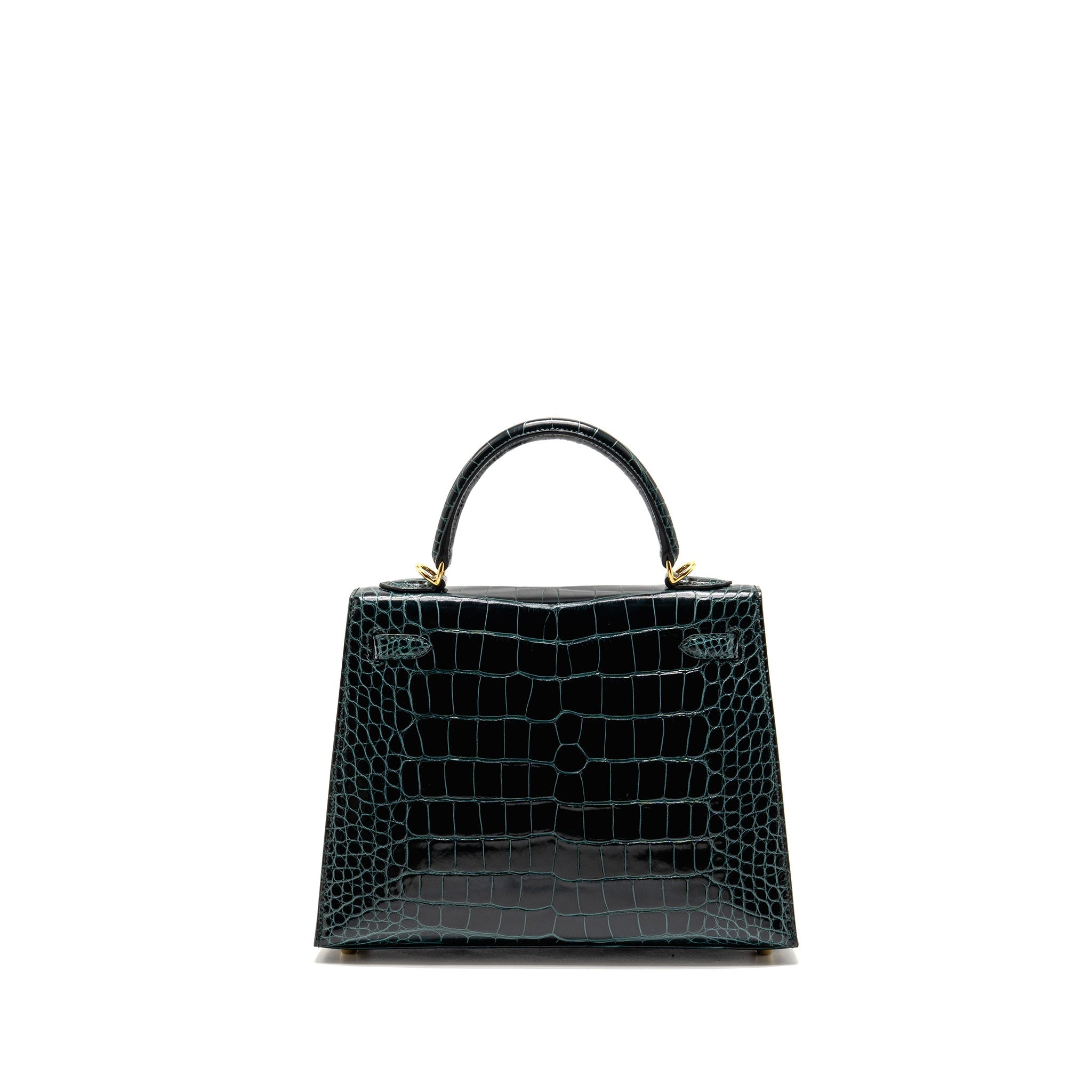 HERMES KELLY 25 SHINY ALLIGATOR MISSISSIPPIENSIS VERT CYPRES GHW