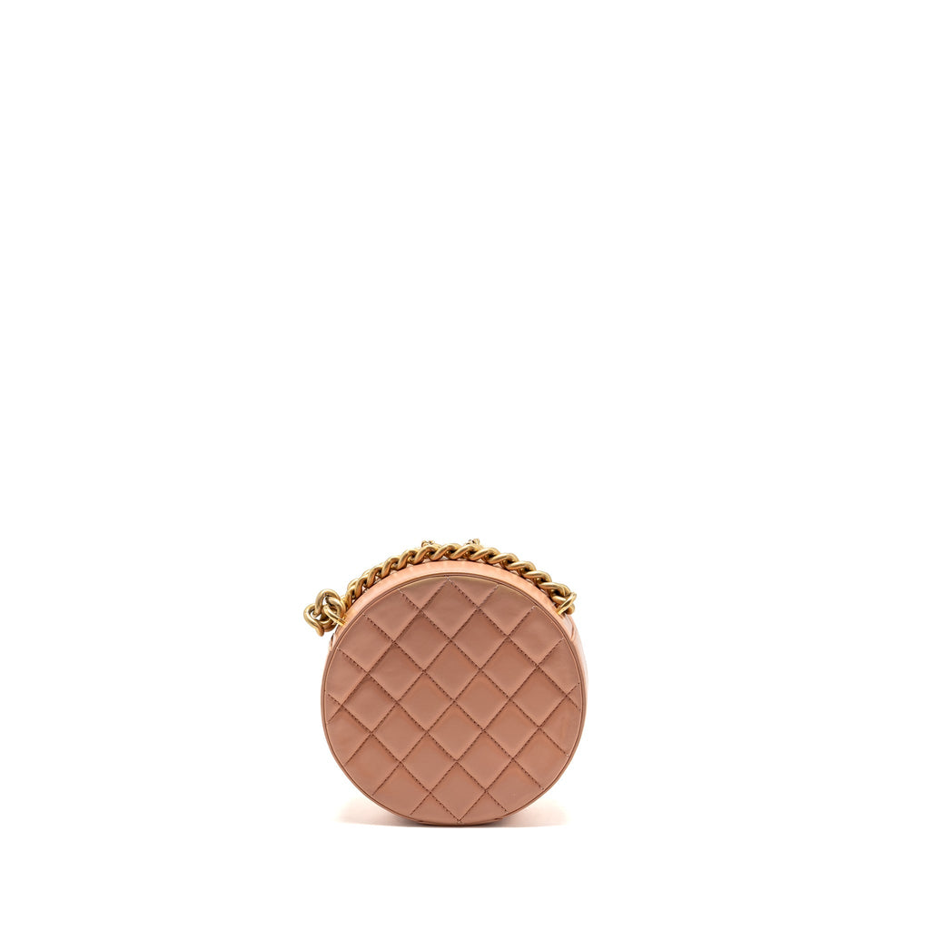CHANEL ROUND CLUTCH WITH CHAIN MOON&STAR ZIPPER CALFSKIN PINK GHW