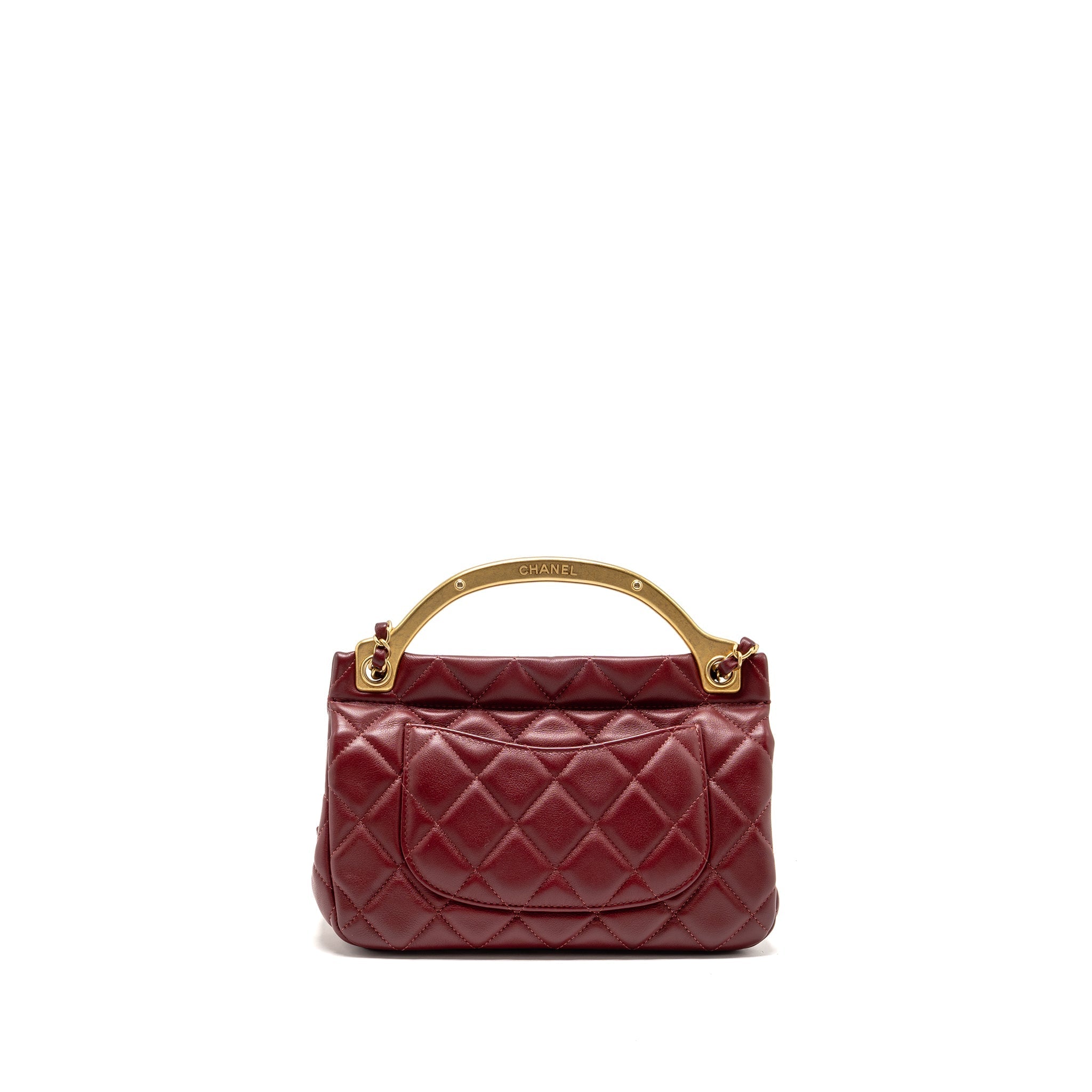 CHANEL HANGER FLAP BAG LAMBSKIN DARK RED GHW (MICROCHIP)