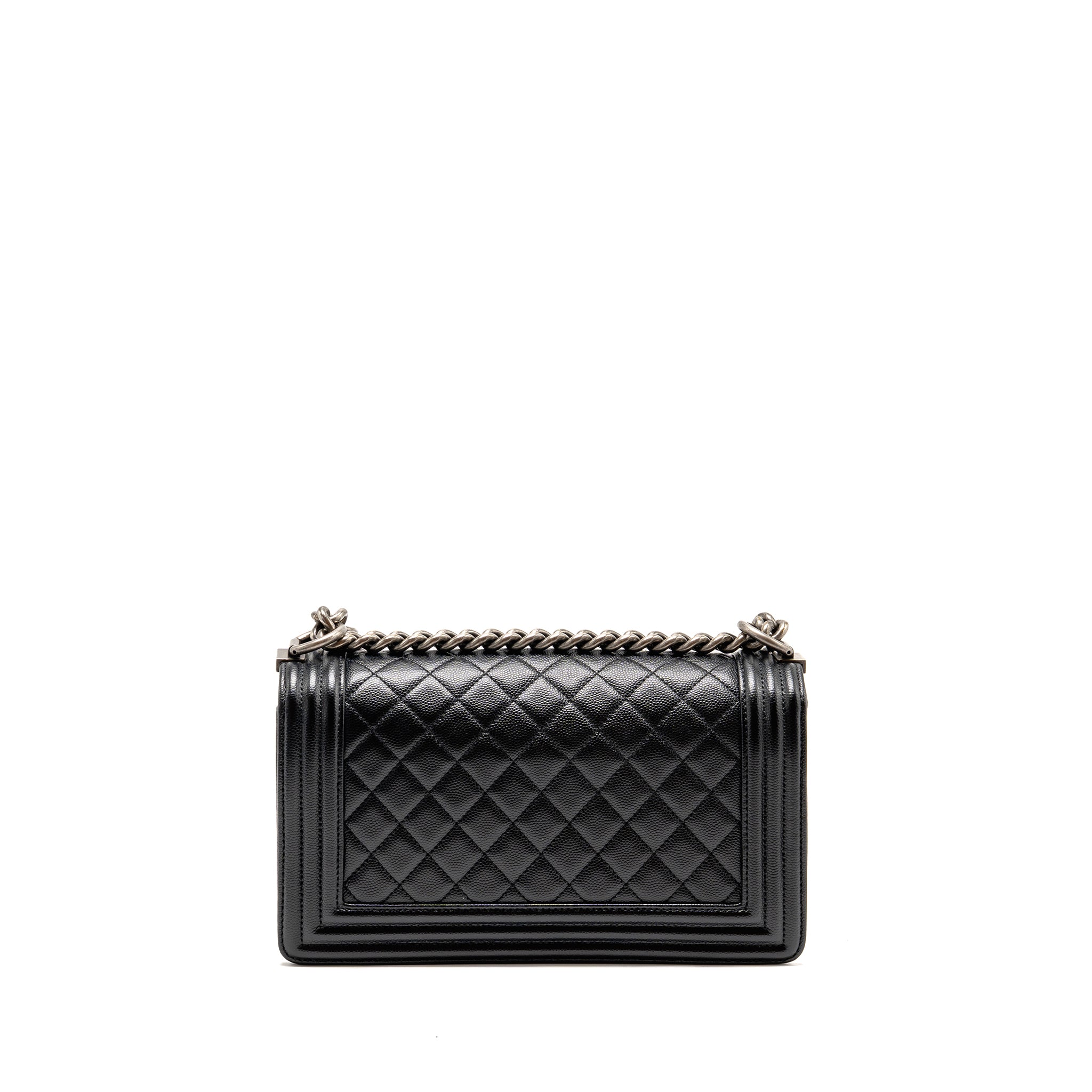 CHANEL MEDIUM BOY BAG CAVIAR BLACK RUTHENIUM SILVER HARDWARE