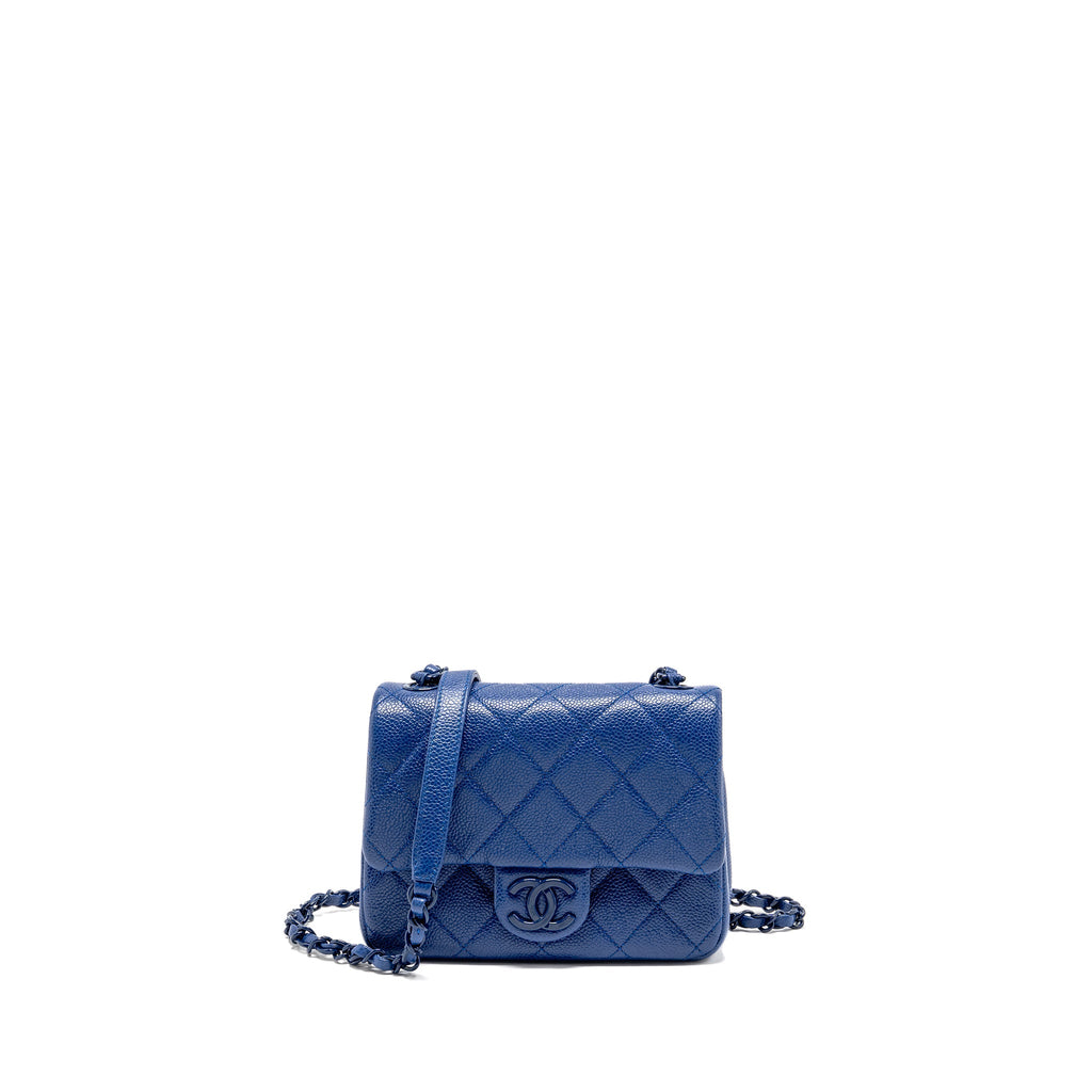 CHANEL INCOGNITO MINI SQUARE FLAP BAG CAVIAR BLUE WITH BLUE HARDWARE