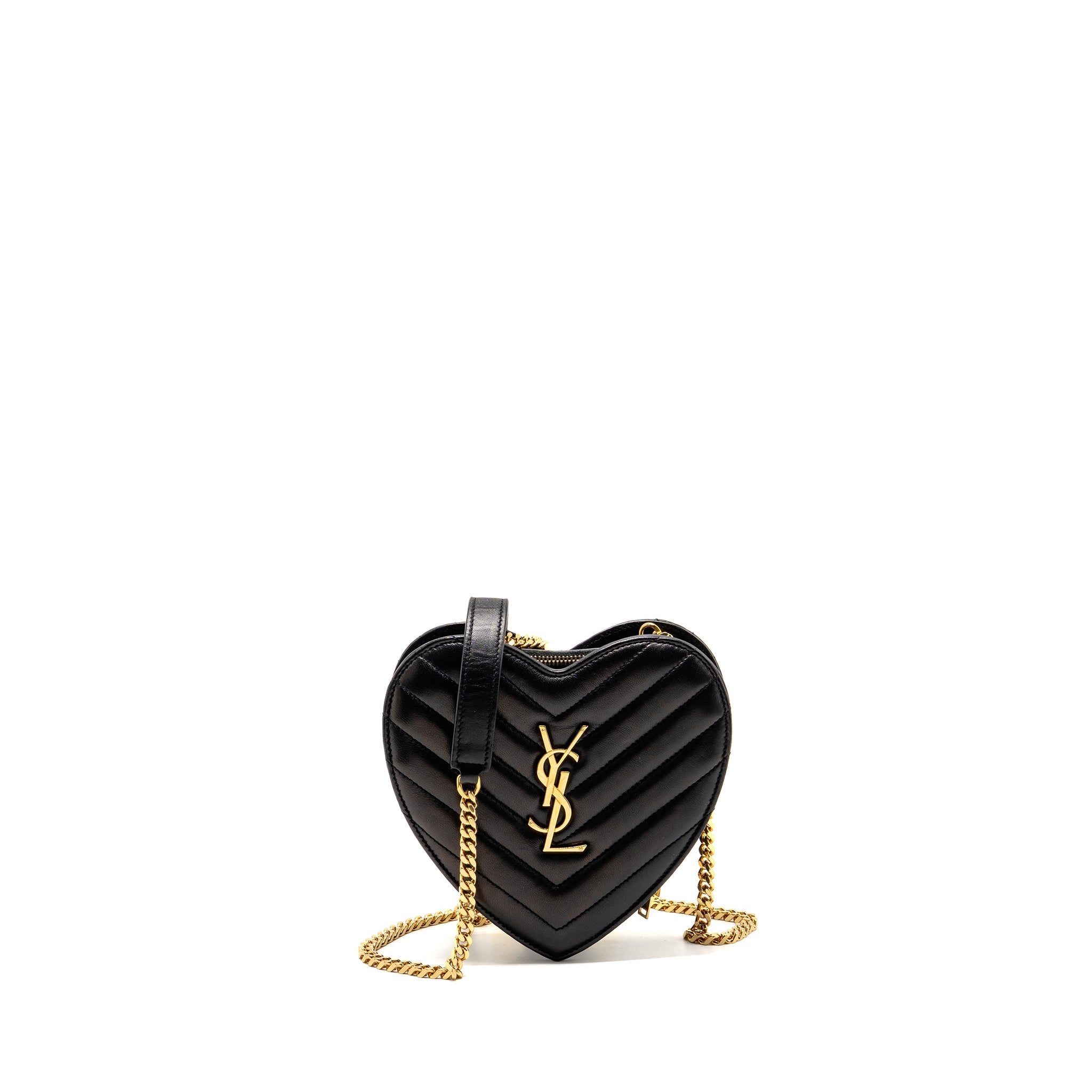 SAINT LAURENT/YSL LOVE HEART CHAIN BAG LAMBSKIN BLACK GHW