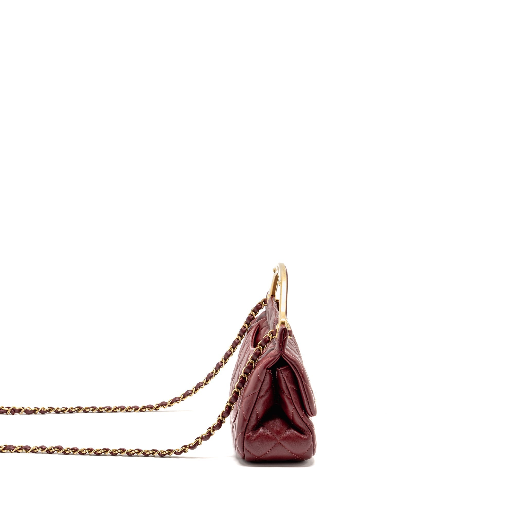 CHANEL HANGER FLAP BAG LAMBSKIN DARK RED GHW (MICROCHIP)