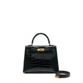 HERMES KELLY 25 SHINY ALLIGATOR MISSISSIPPIENSIS VERT CYPRES GHW