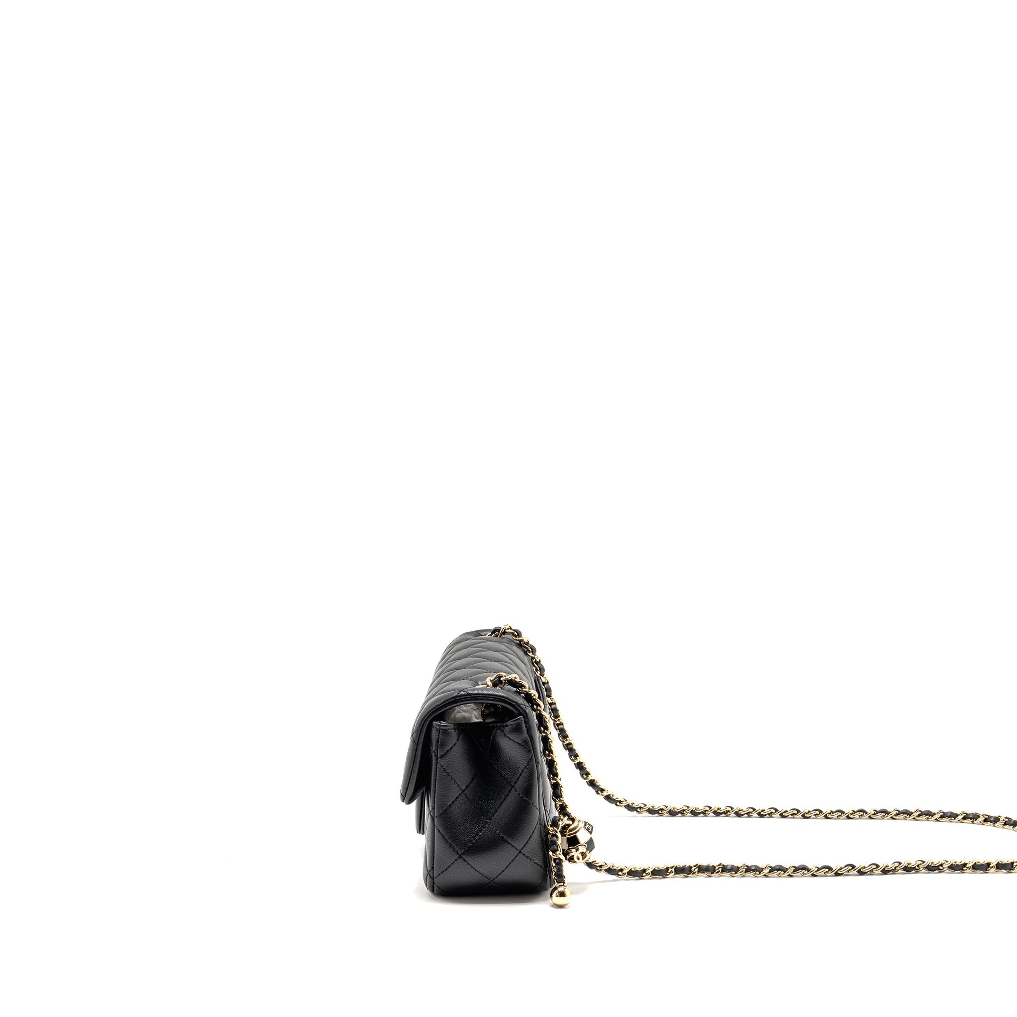 CHANEL PEARL CRUSH MINI RECTANGULAR LAMBSKIN BLACK LGHW (MICROCHIP)