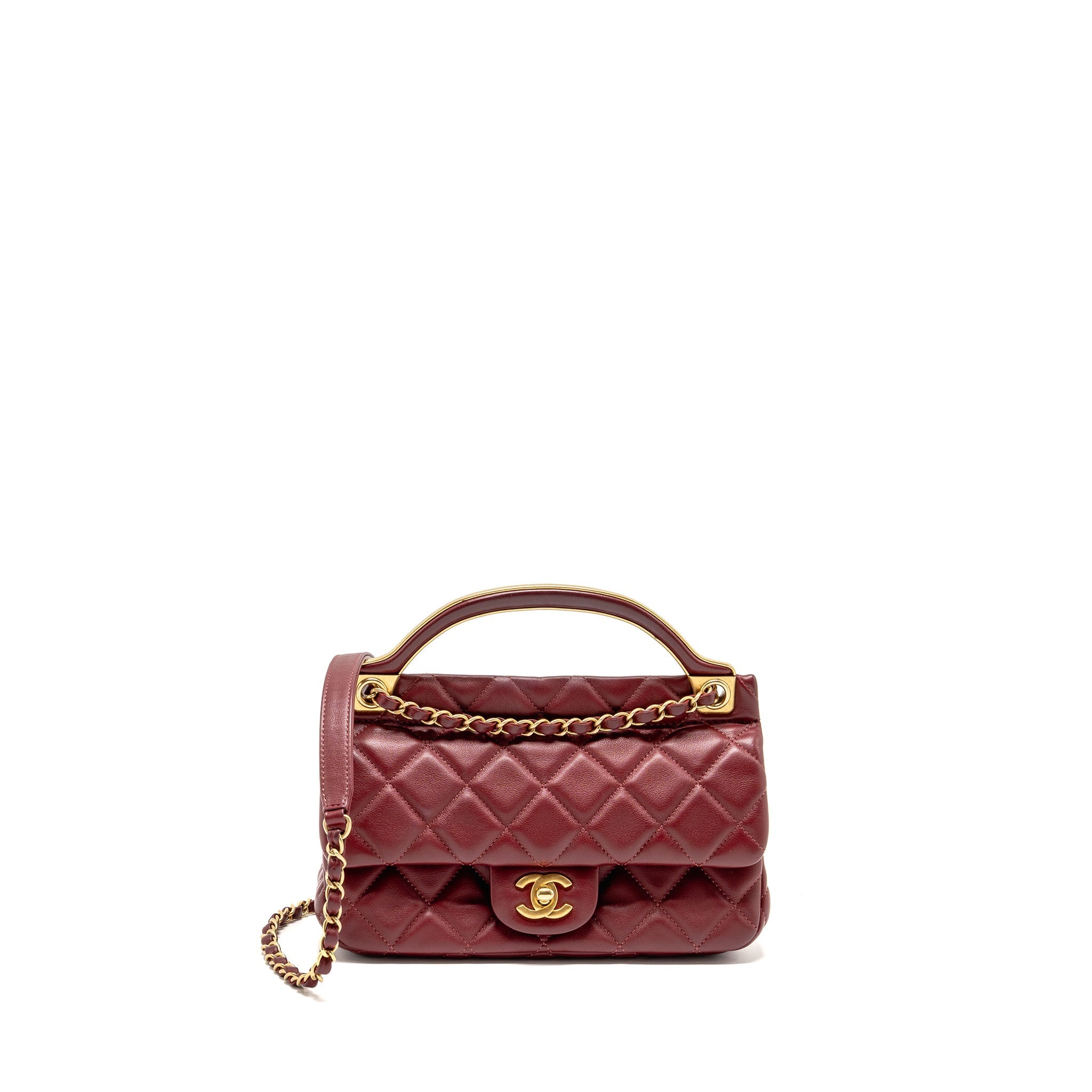 CHANEL HANGER FLAP BAG LAMBSKIN DARK RED GHW (MICROCHIP)