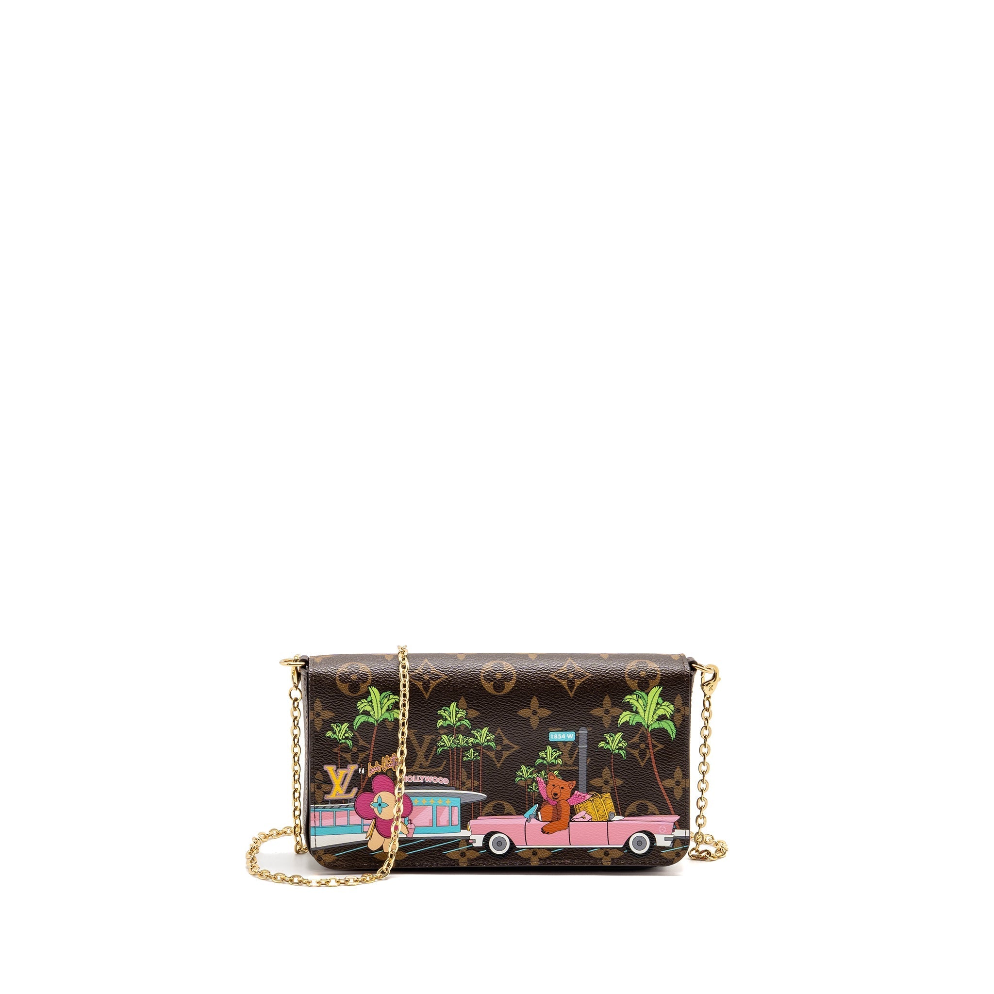 LOUIS VUITTON POCHETTE FELICIE LIMITED EDITION VIVIENNE MASCOT ON HOLLYWOOD DRIVE MONOGRAM CANVAS GHW