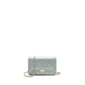 CHANEL BOY WALLET ON CHAIN PATENT CALFSKIN IRIDESCENT LIGHT BLUE LGHW