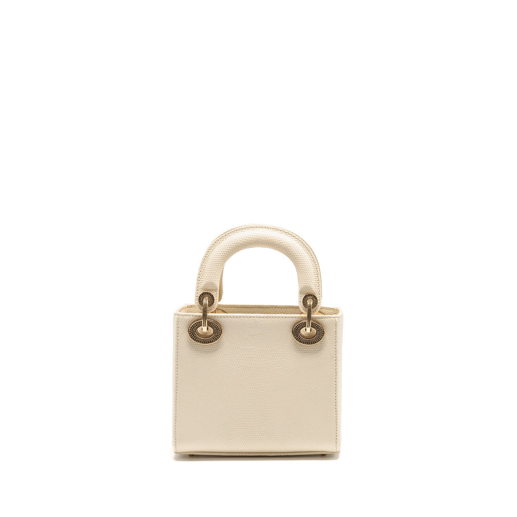 DIOR MINI LADY DIOR LIZARD WITH CRYSTAL WHITE LGHW