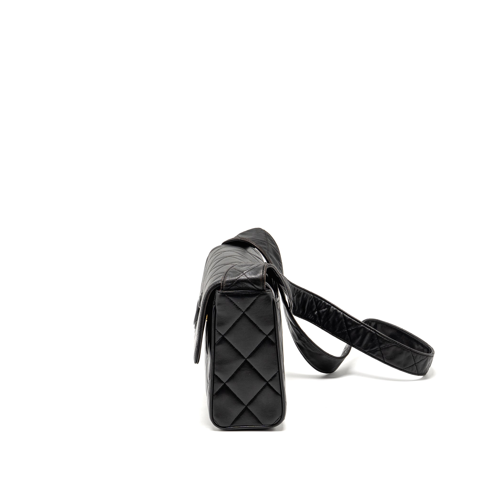 CHANEL VINTAGE QUILTED CC FLAP BAG LAMBSKIN BLACK GHW