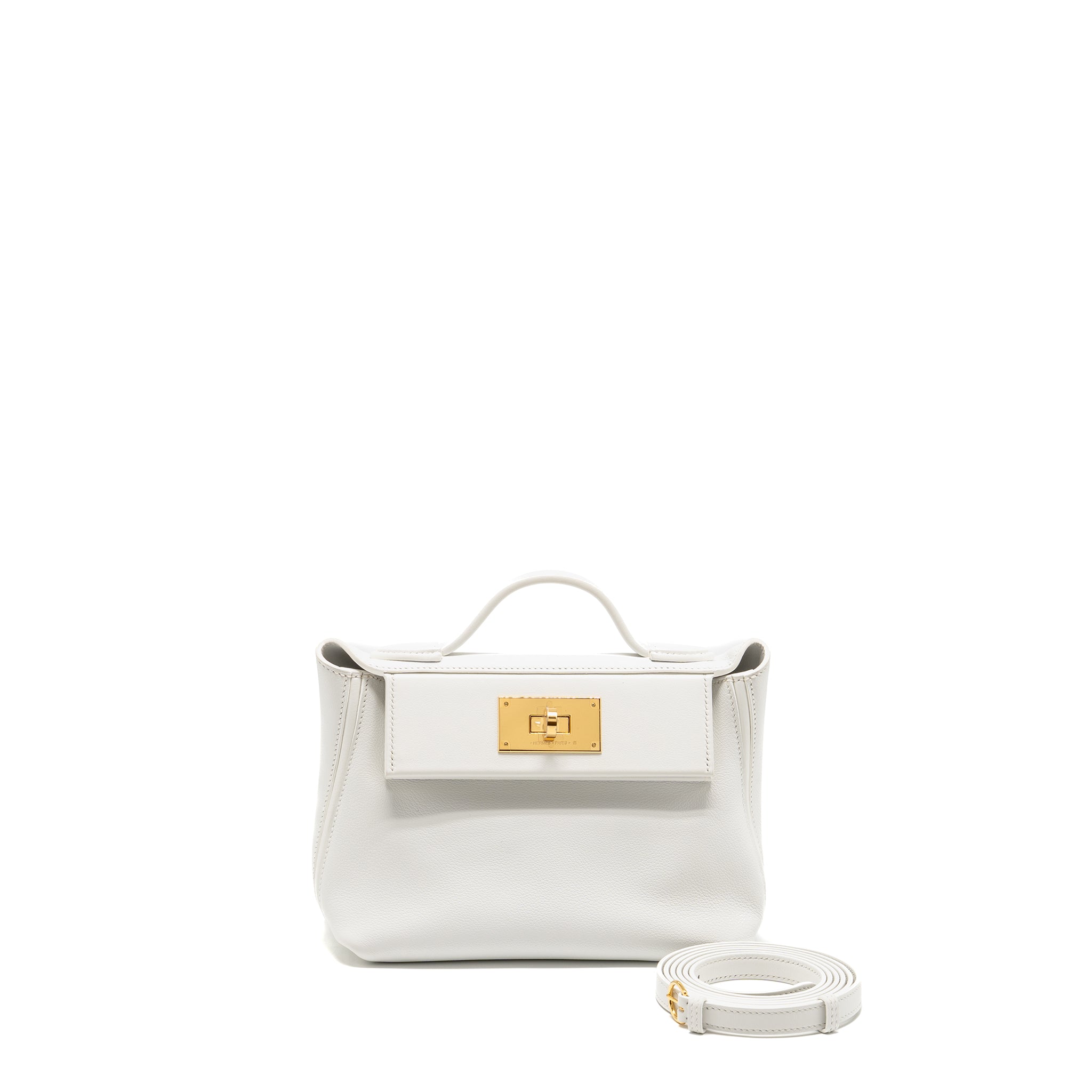 HERMES MINI 2424 24/24-21 BAG EVERCOLOR/SWIFT NEW WHITE GHW