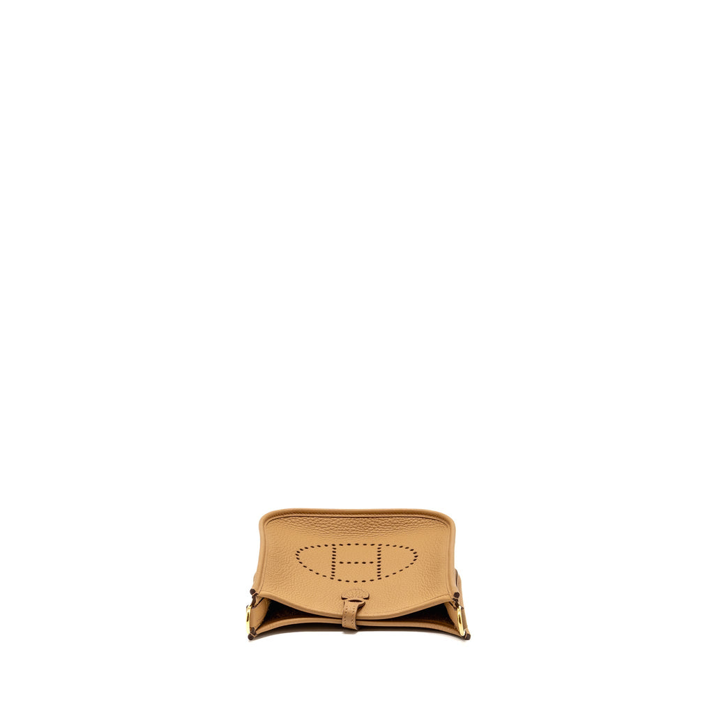 HERMES MINI EVELYNE CLEMENCE BISCUIT / CAMEL GHW