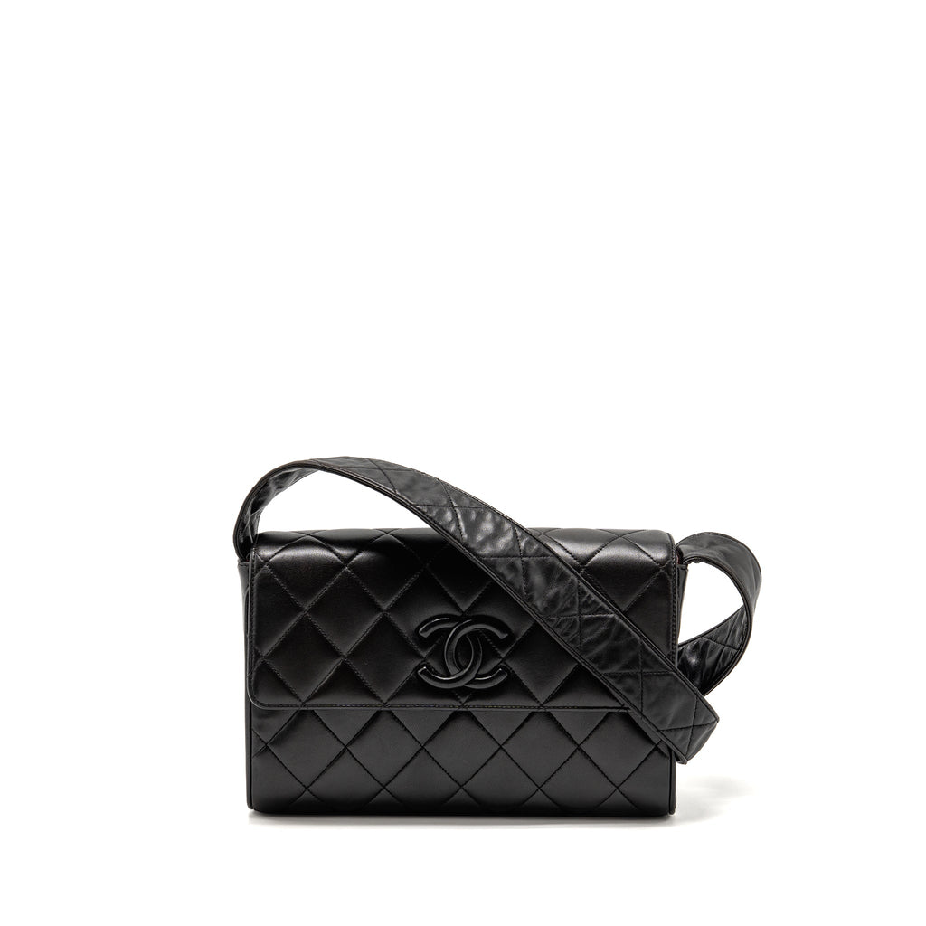 CHANEL VINTAGE QUILTED CC FLAP BAG LAMBSKIN BLACK GHW