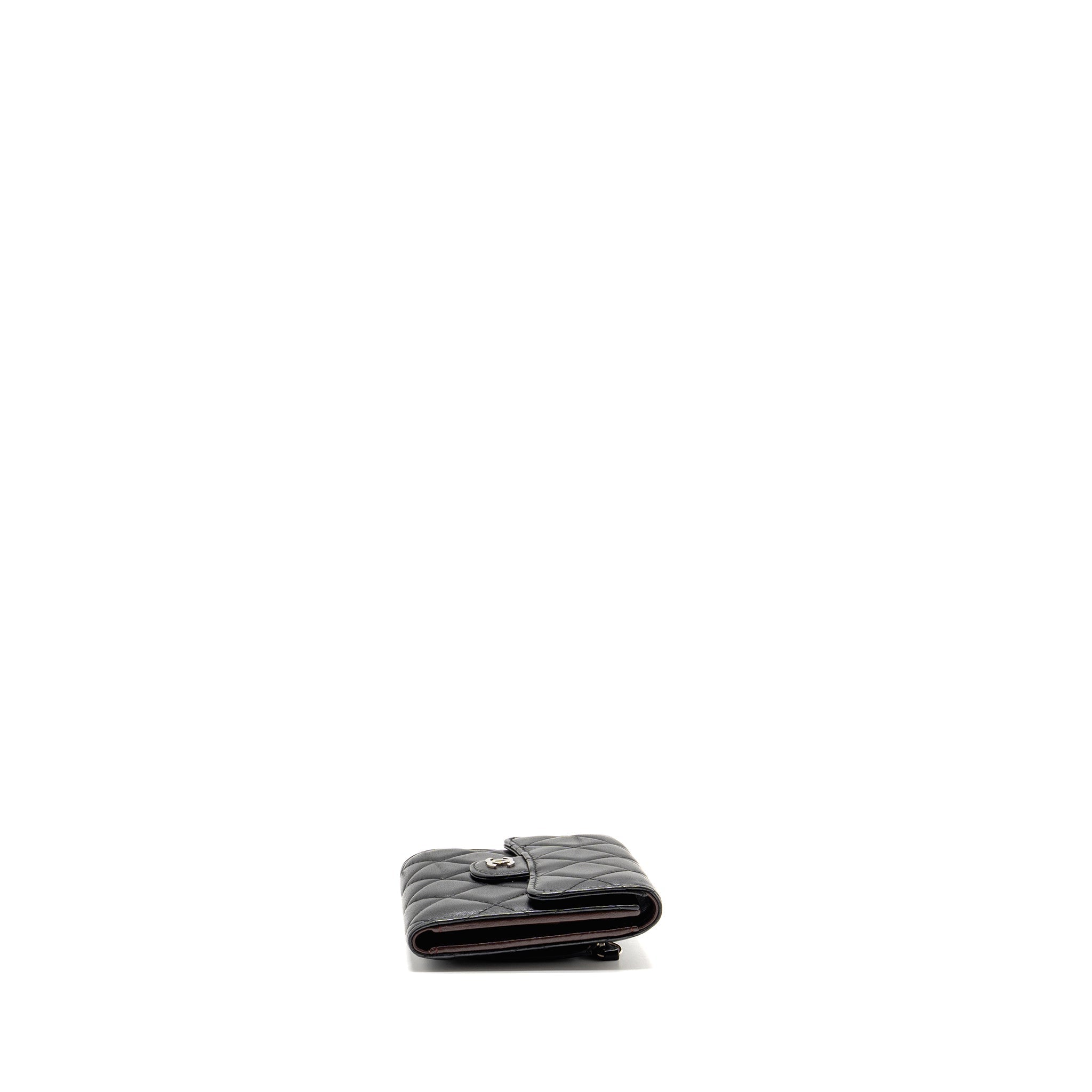 CHANEL SMALL CLASSIC FLAP WALLET LAMBSKIN BLACK SHW