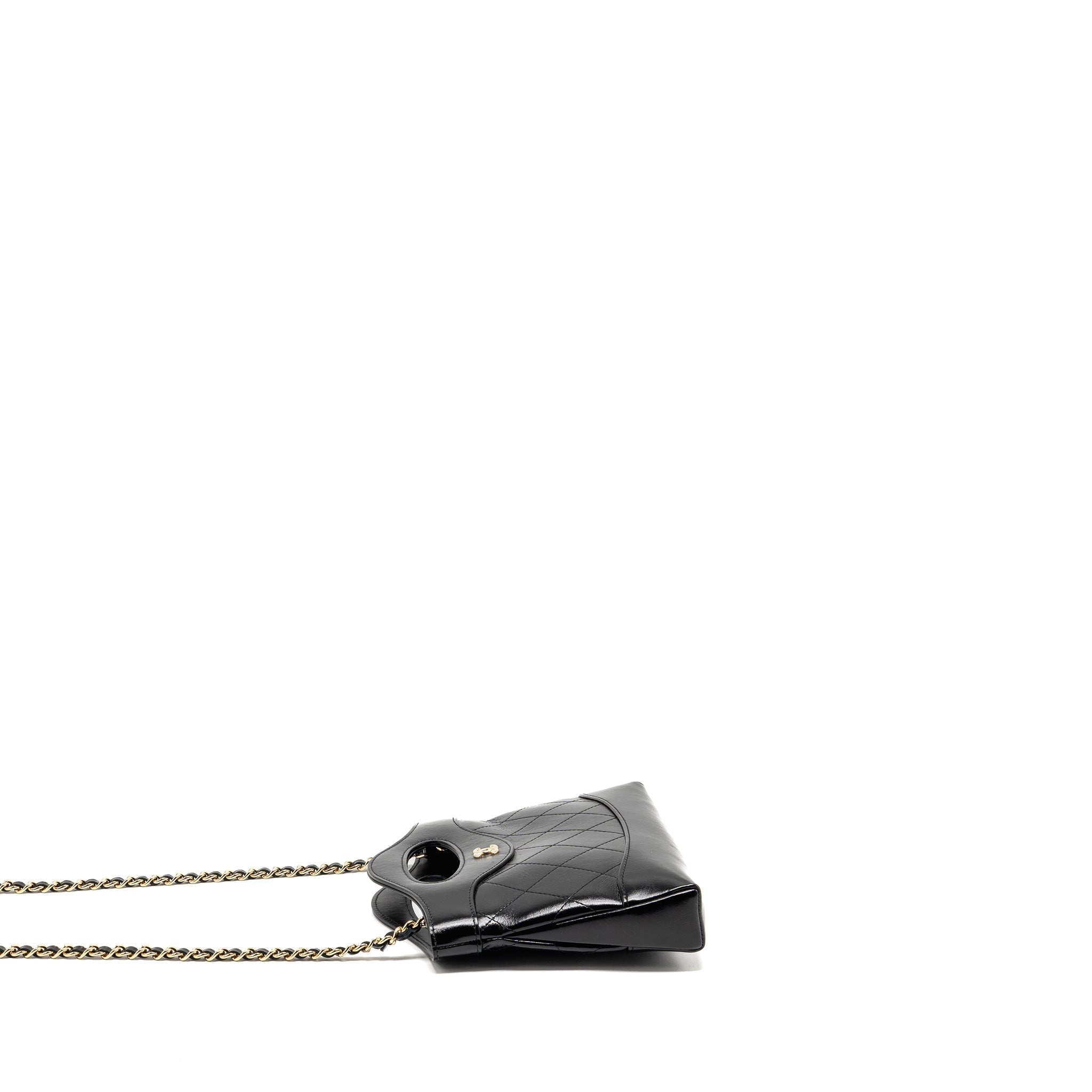 CHANEL 24C MINI 31 CLUTCH WITH CHAIN SHINY CALFSKIN BLACK LGHW (MICROCHIP)
