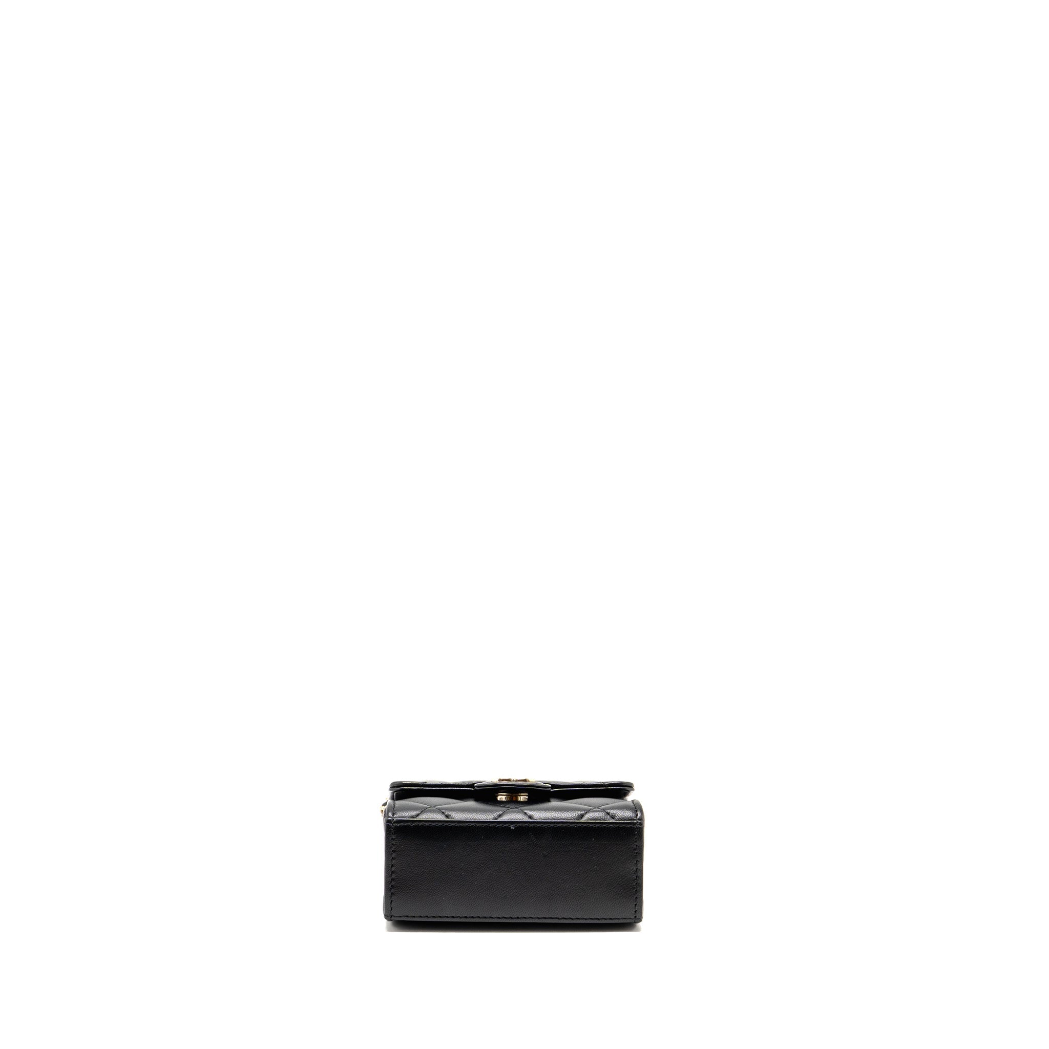 CHANEL DETAILED TOP HANDLE MINI CLUTCH WITH CHAIN LAMBSKIN BLACK LGHW (MICROCHIP)
