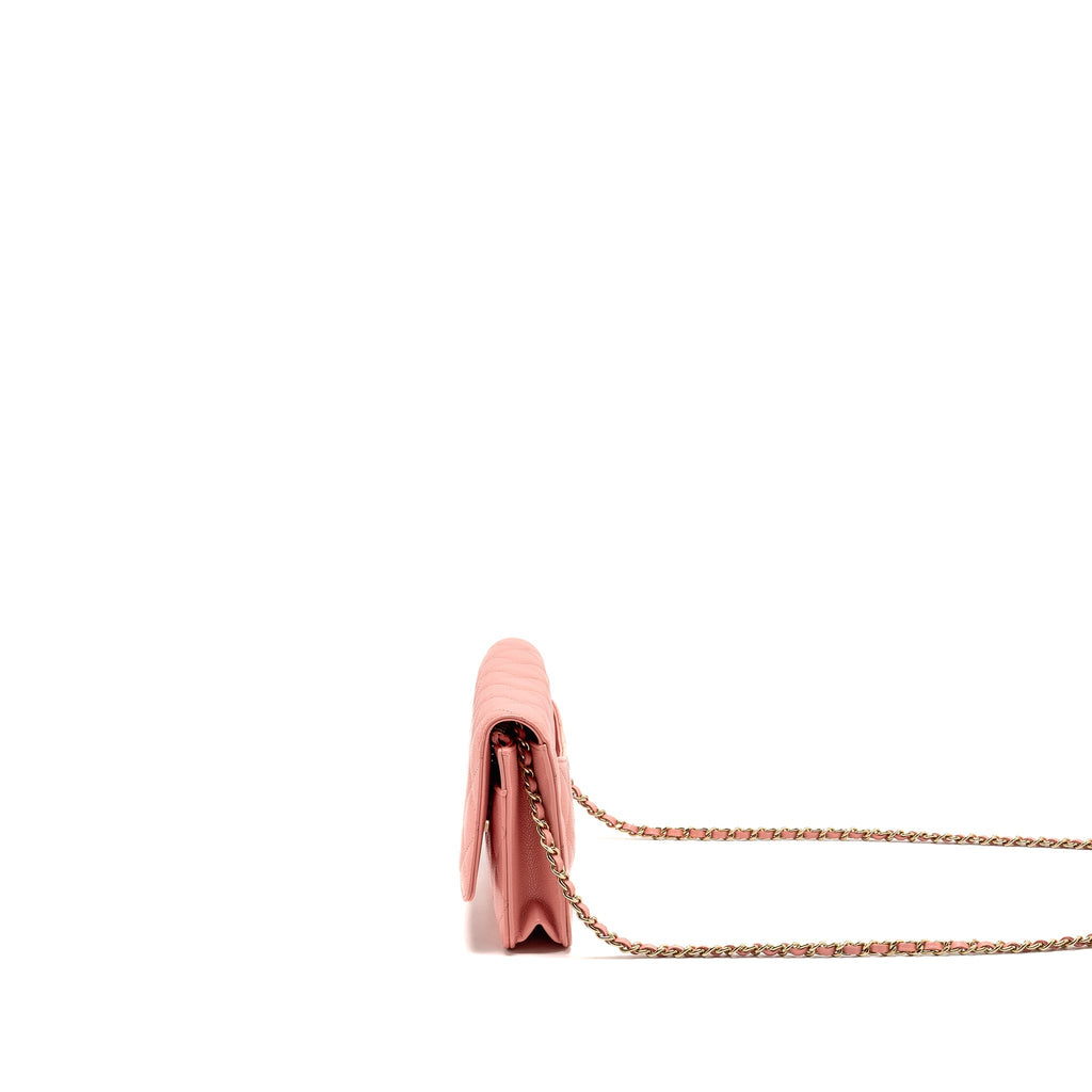 CHANEL CLASSIC WALLET ON CHAIN CAVIAR PINK LGHW (MICROCHIP)