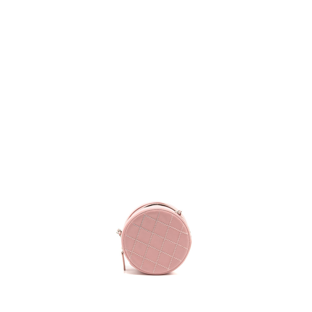 CHANEL MINI ROUND VANITY CLUTCH WITH CHAIN LAMBSKIN PINK SHW