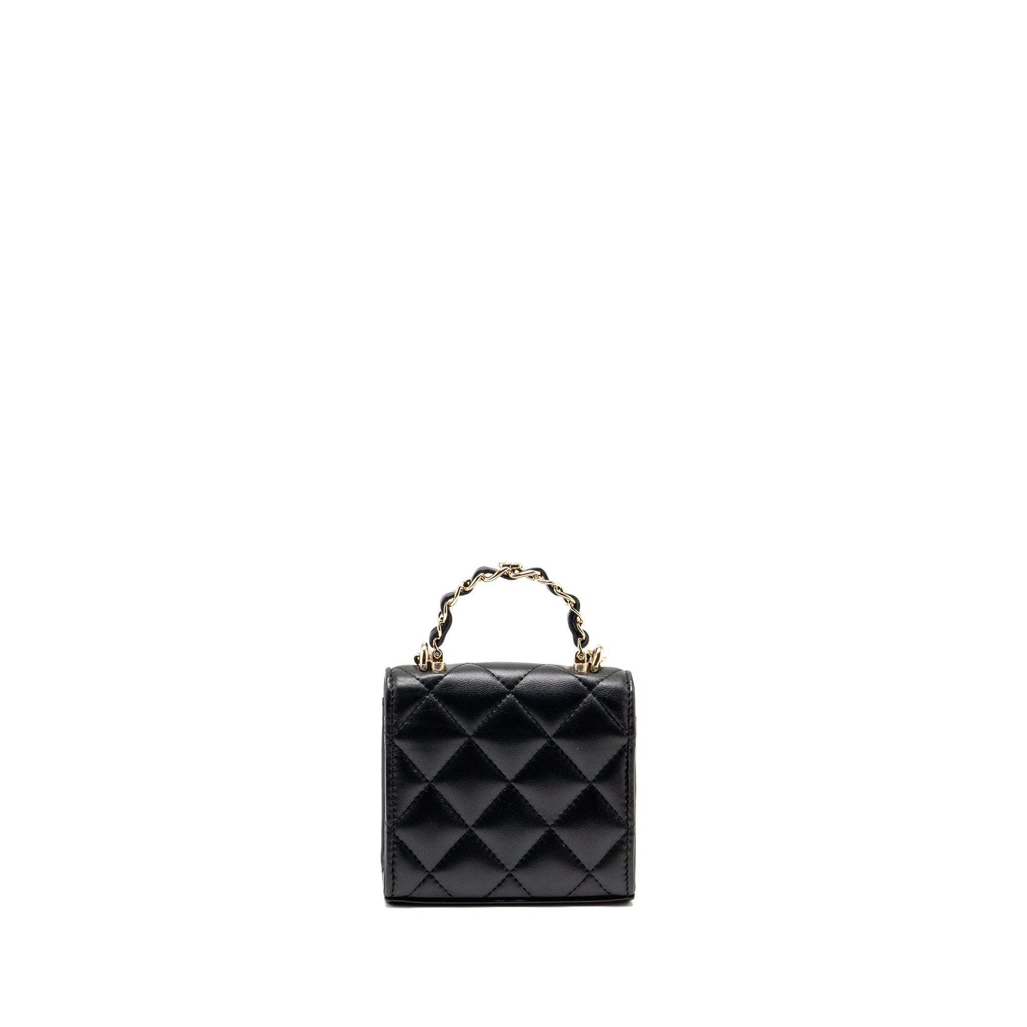CHANEL DETAILED TOP HANDLE MINI CLUTCH WITH CHAIN LAMBSKIN BLACK LGHW (MICROCHIP)