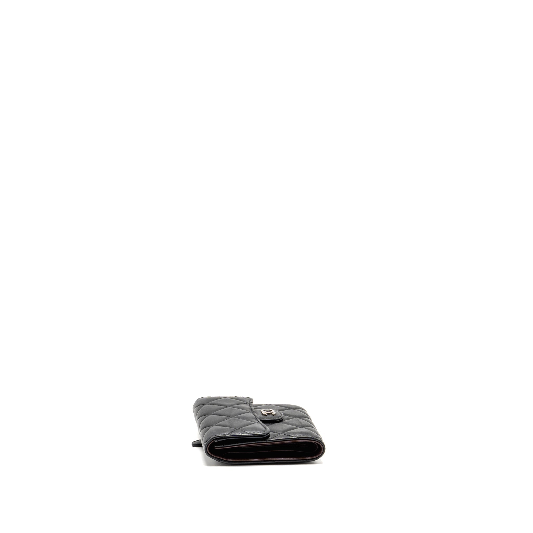 CHANEL SMALL CLASSIC FLAP WALLET LAMBSKIN BLACK SHW