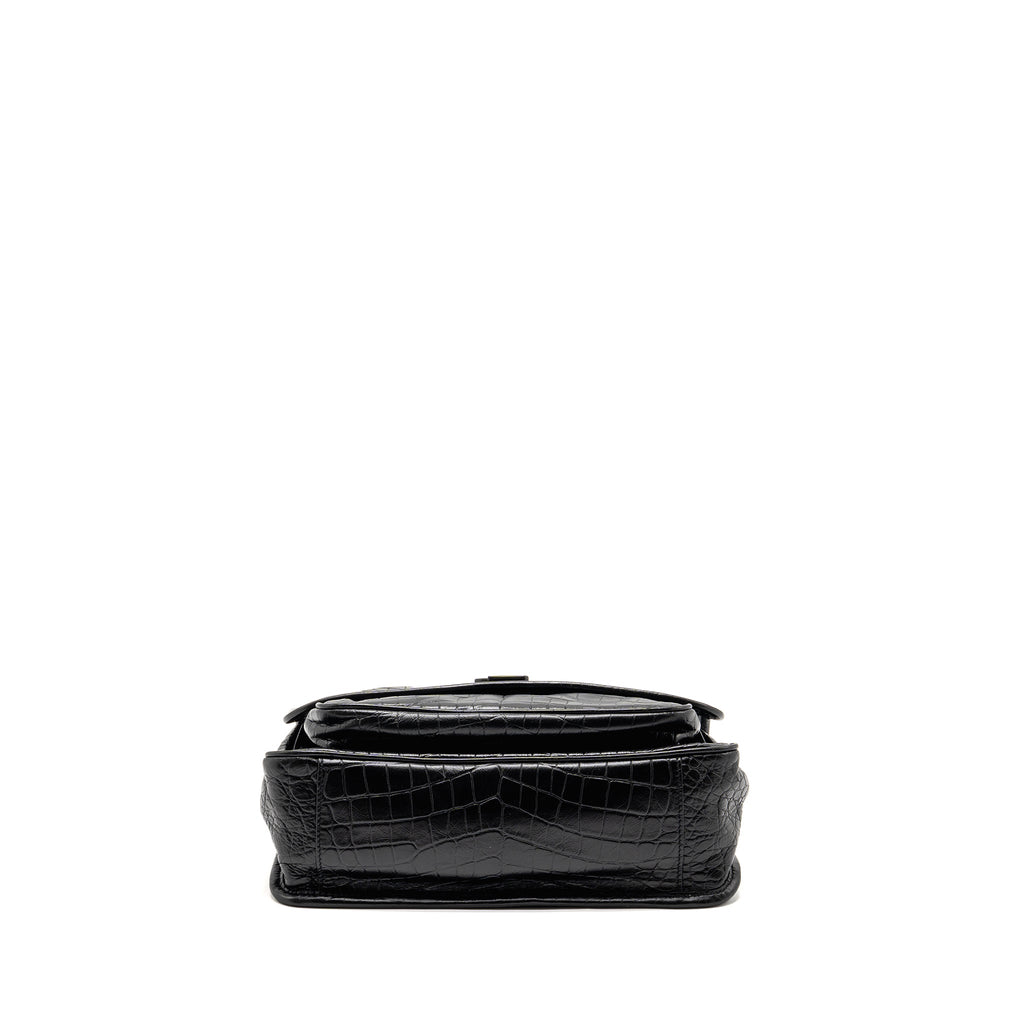 SAINT LAURENT / YSL MEDIUM NIKI BAG CROCODILE-EMBOSSED BLACK CALFSKIN BLACK HARDWARE