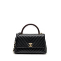 CHANEL MEDIUM CHEVRON COCO HANDLE CAVIAR BLACK / BURGUNDY HANDLE LGHW