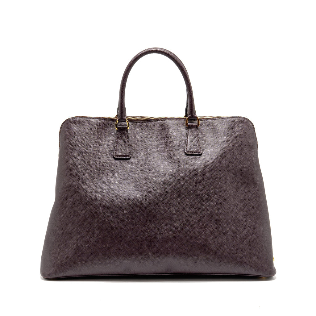PRADA SAFFIANO VERNICE PROMENADE LARGE DOME TOTE BAG LEATHER MOGANO GHW