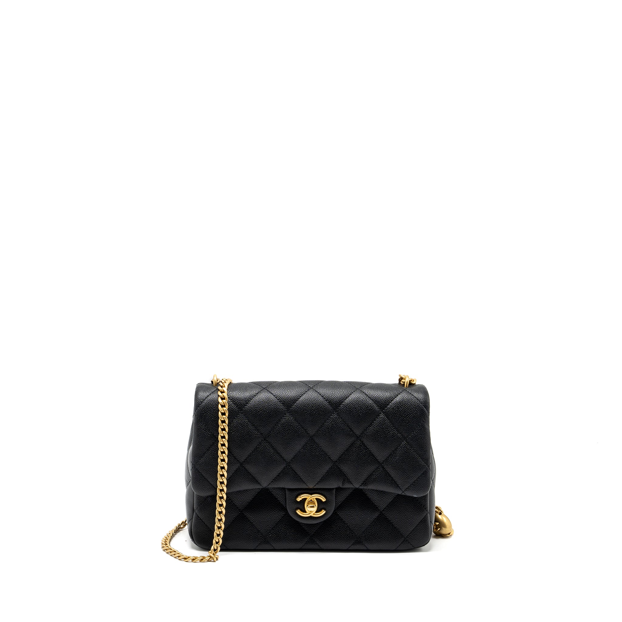 CHANEL COCO LOVE FLAP BAG ADJUSTABLE CHAIN CAVIAR BLACK GHW (MICROCHIP)