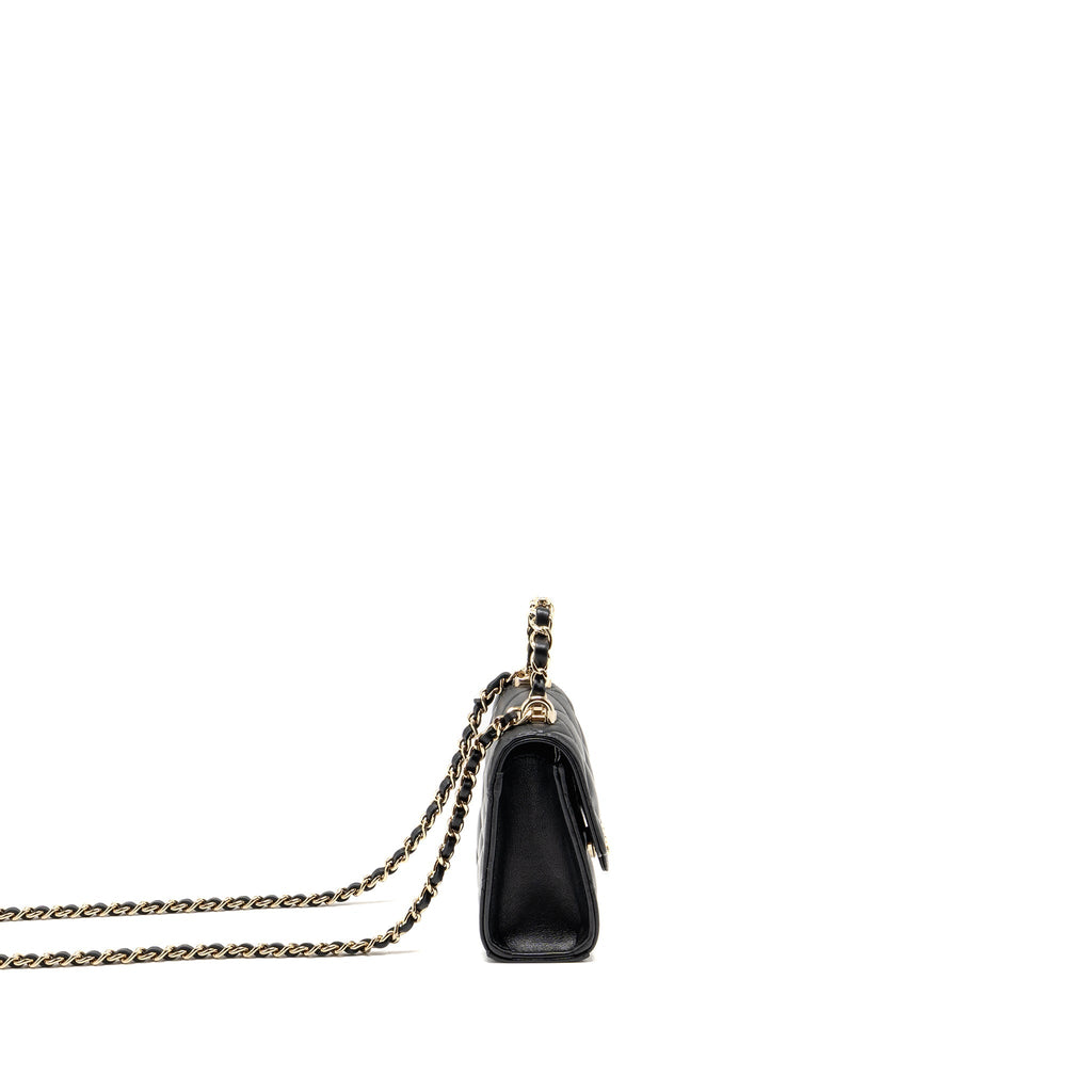 CHANEL DETAILED TOP HANDLE MINI CLUTCH WITH CHAIN LAMBSKIN BLACK LGHW (MICROCHIP)