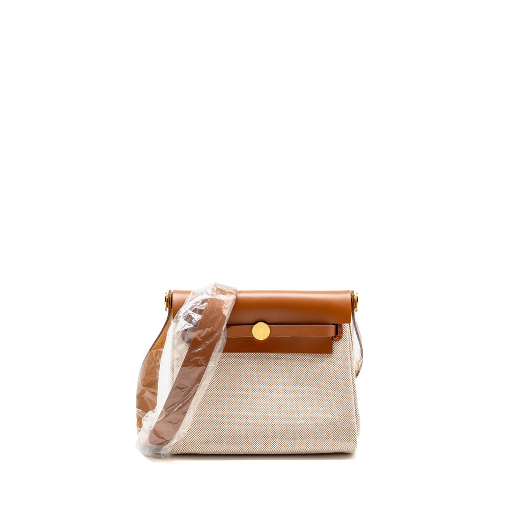 HERMES HERBAG MINI CANVAS/HUNTER LEATHER ECRU/BEIGE/FAUVE GHW