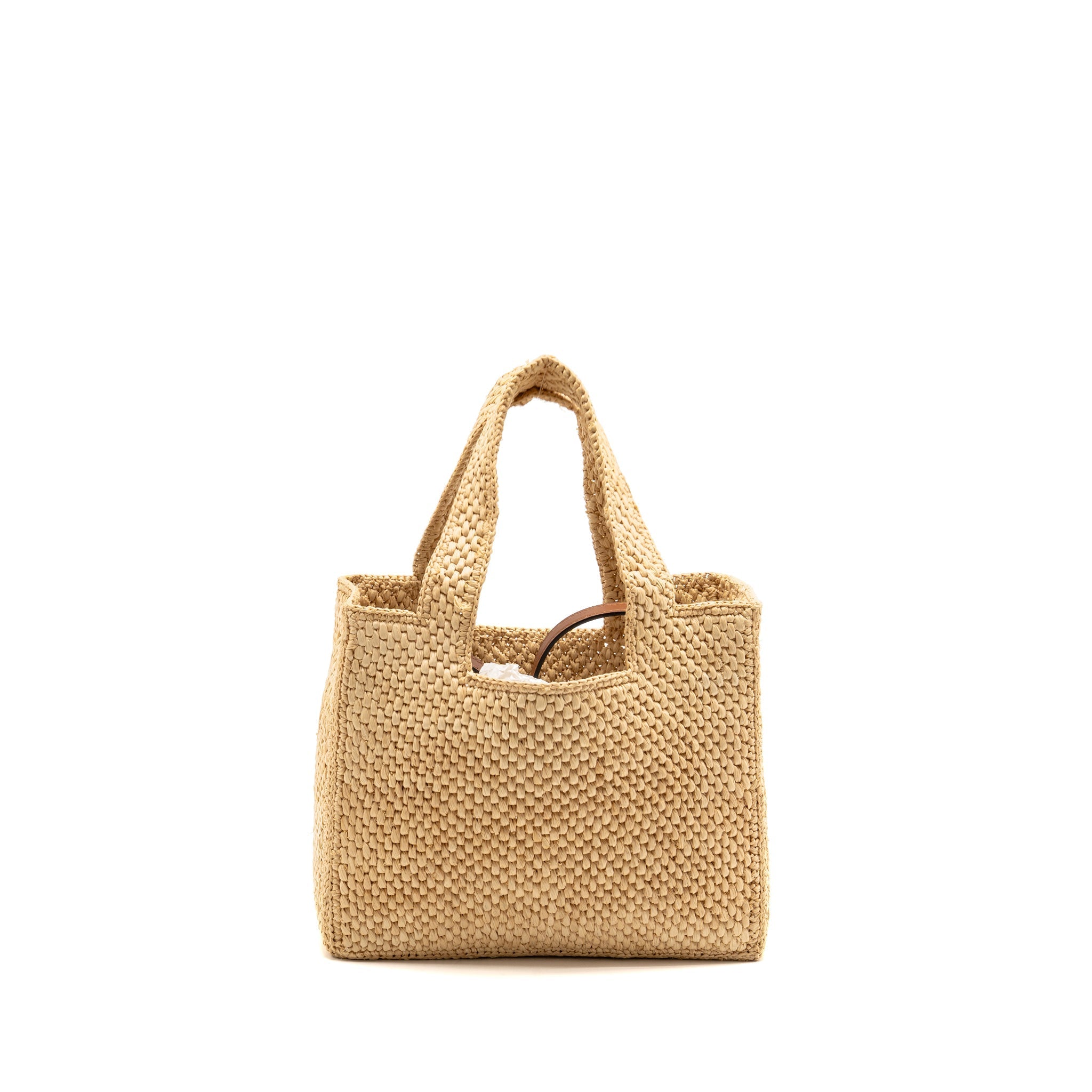 LOEWE SMALL FONT TOTE BAG RAFFIA/CALFSKIN NATURAL GHW