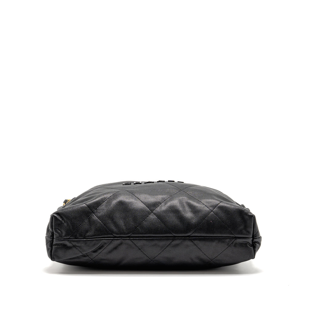CHANEL MEDIUM 22 BAG BLACK LETTER CAVIAR BLACK GHW (MICROCHIP)