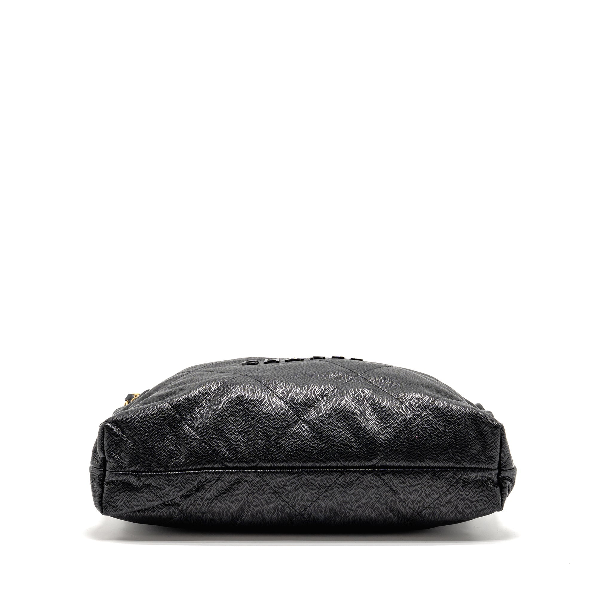 CHANEL MEDIUM 22 BAG BLACK LETTER CAVIAR BLACK GHW (MICROCHIP)