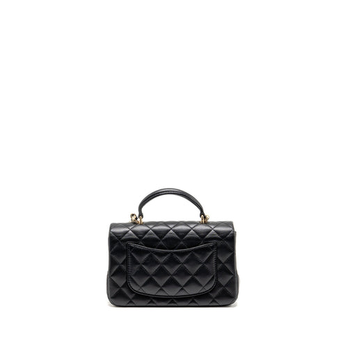 CHANEL TOP HANDLE MINI RECTANGULAR WITH DETAILED CHARM LAMBSKIN BLACK LGHW (MICROCHIP)