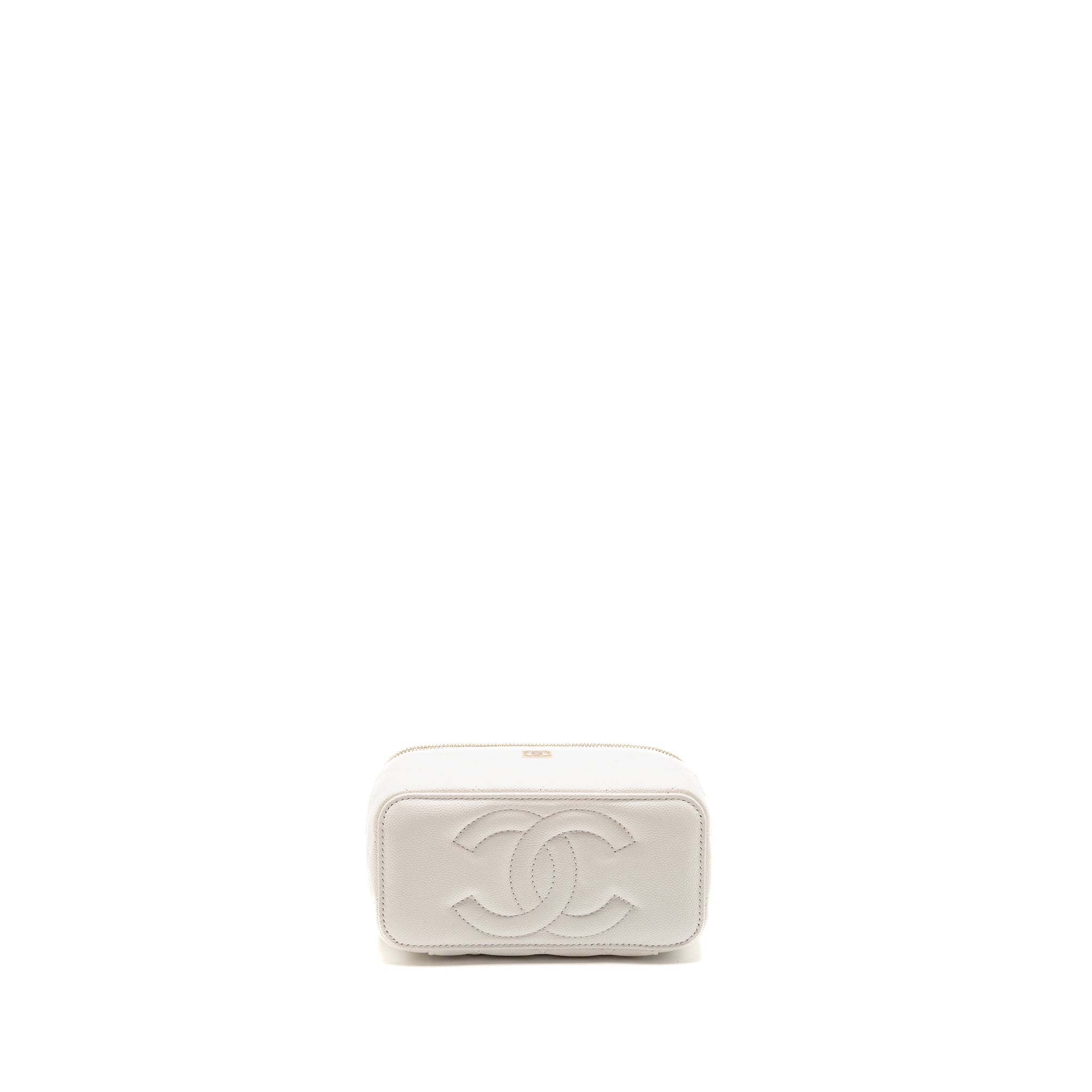 CHANEL LONG VANITY WITH CHAIN CAVIAR WHITE LGHW (MICROCHIP)