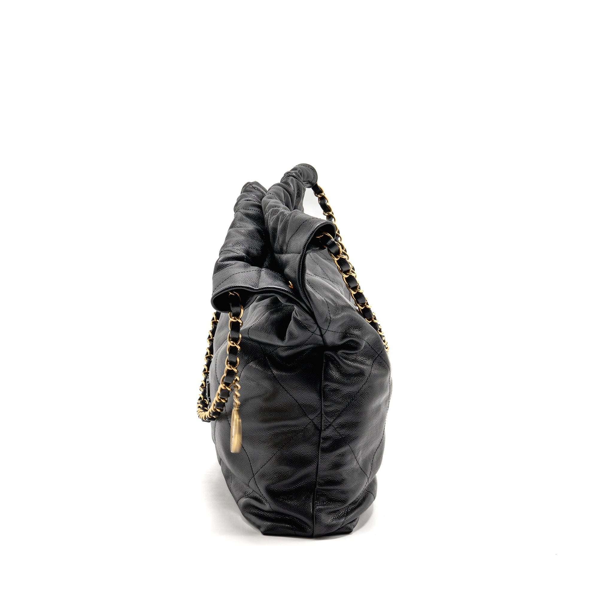 CHANEL MEDIUM 22 BAG BLACK LETTER CAVIAR BLACK GHW (MICROCHIP)