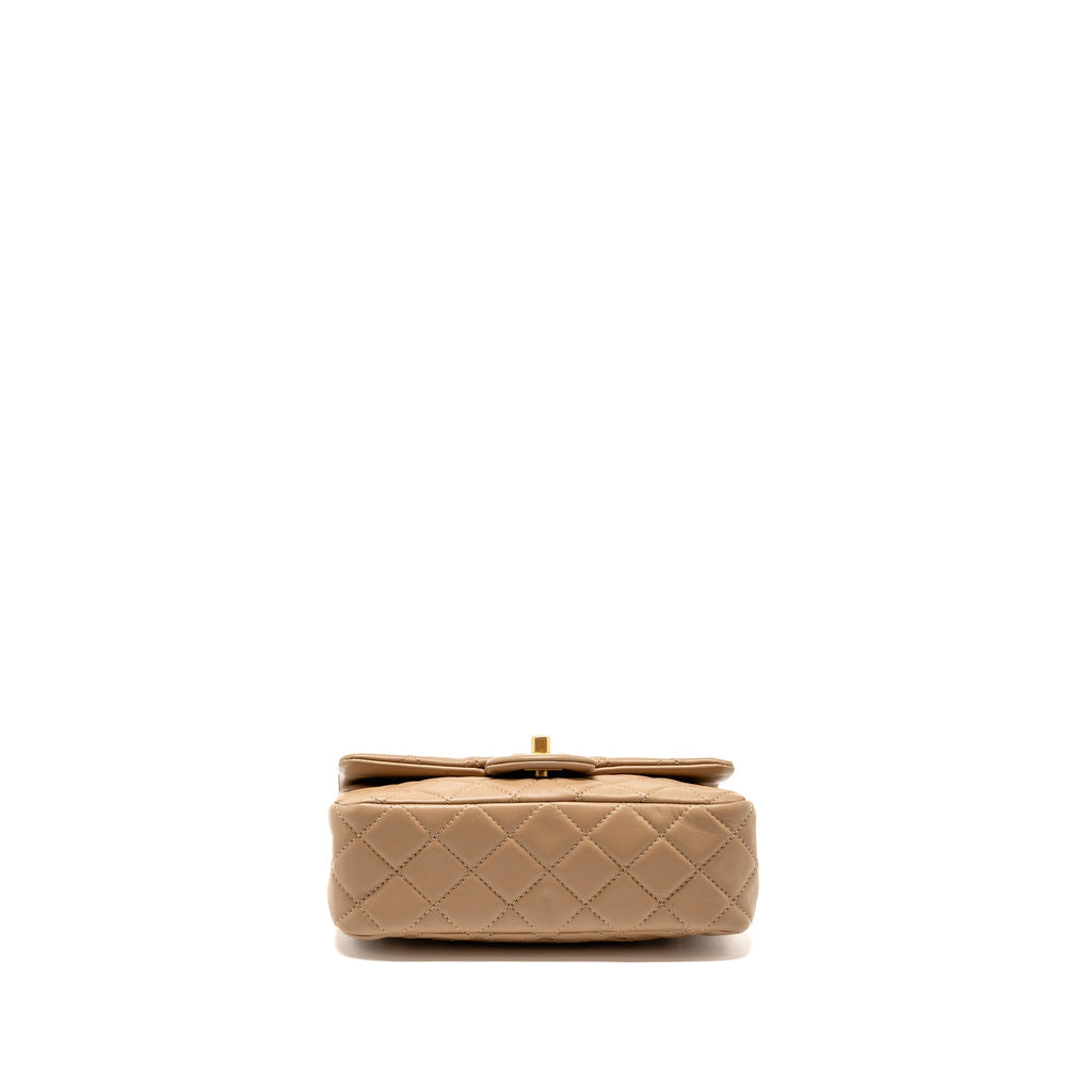 CHANEL PEARL CRUSH MINI RECTANGULAR LAMBSKIN DARK BEIGE GHW (MICROCHIP)