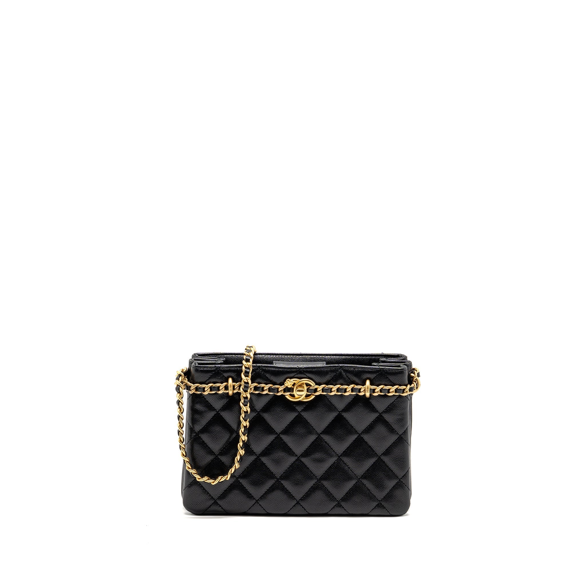 CHANEL CC CAMELLIA SMALL SHOPPING BAG CAVIAR BLACK GHW (MICROCHIP)